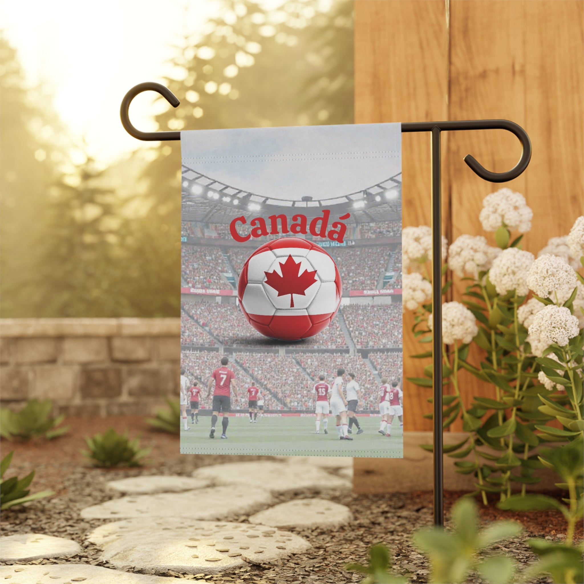 Canada Soccer Garden Flag — Canada Maple Leaf Soccer Ball Stadium Garden Banner