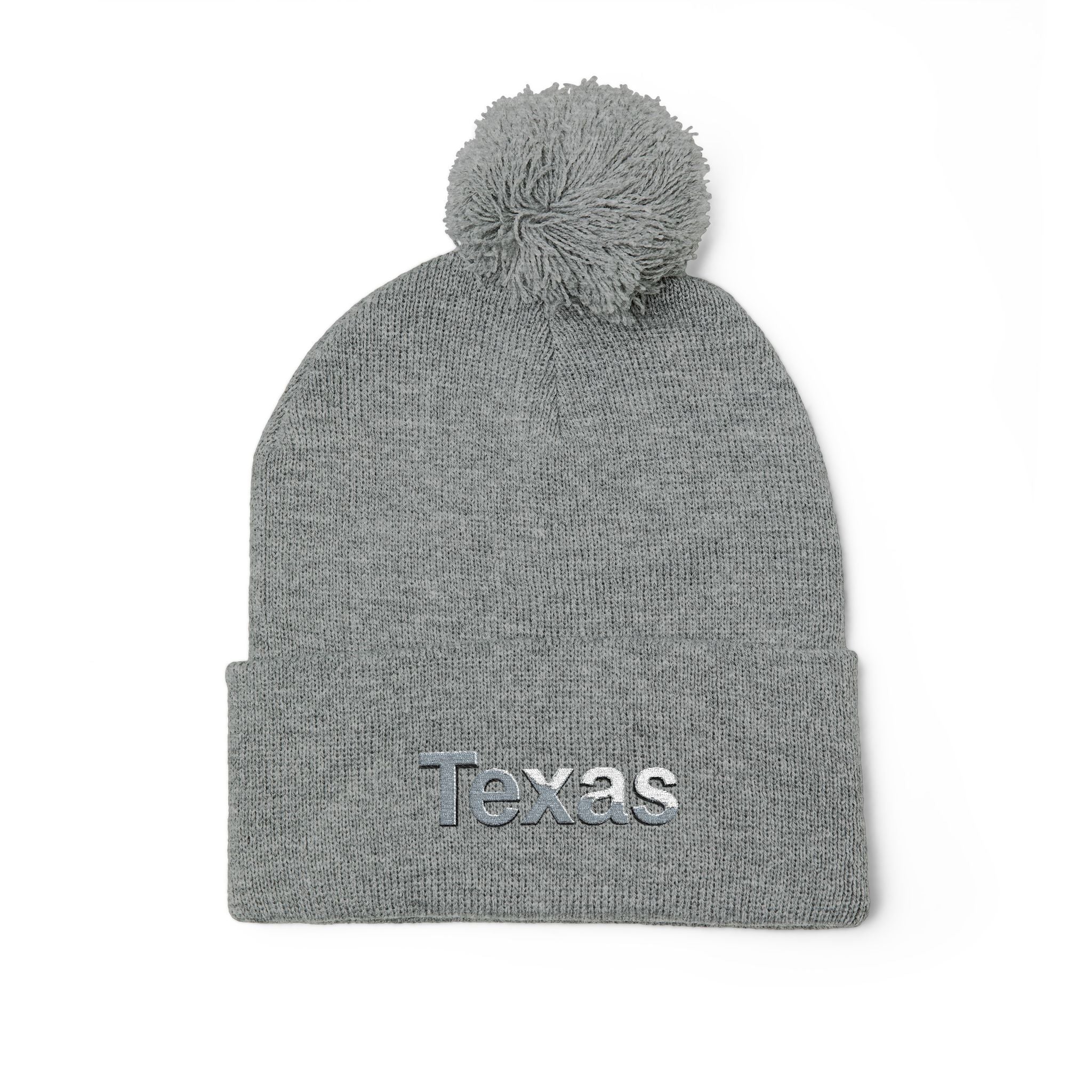Texas Pom Pom Knit Beanie, Warm Winter Hat, Cute Embroidered Beanie, Fun Gift for Him/Her, Stylish Accessory for Outdoor Adventures. 
