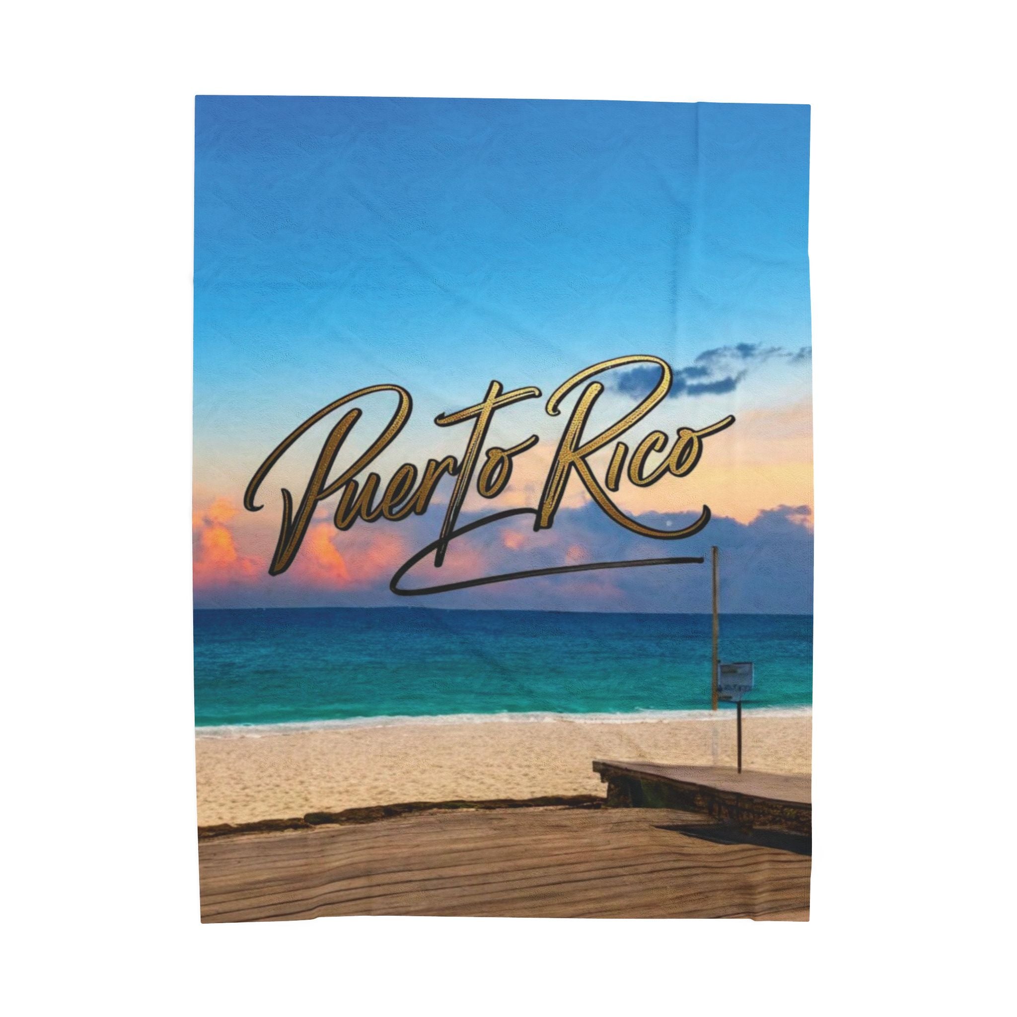 Velveteen Plush Blanket - Puerto Rico Beach Sunset Travel Throw