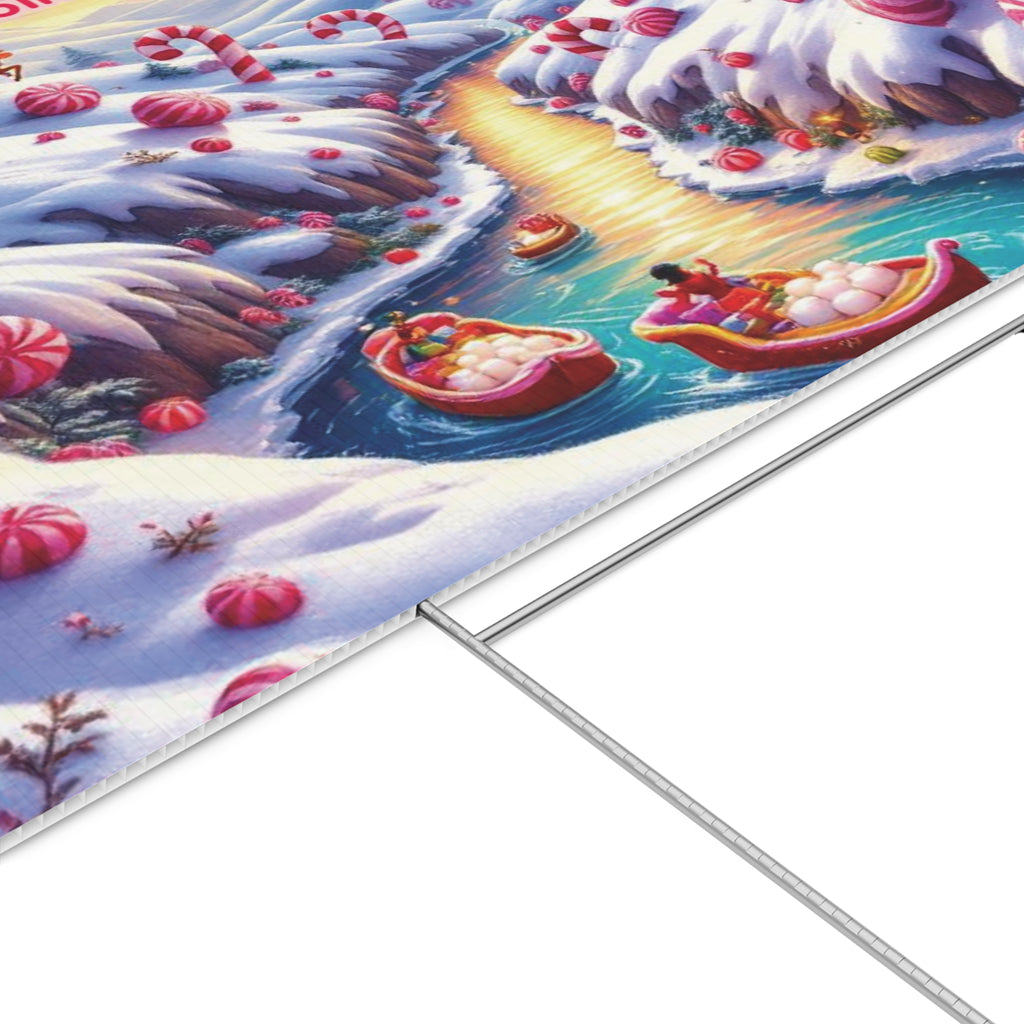 Festive Holiday Lawn Sign: Cheerful Candyland Design with 'Happy Holidays'