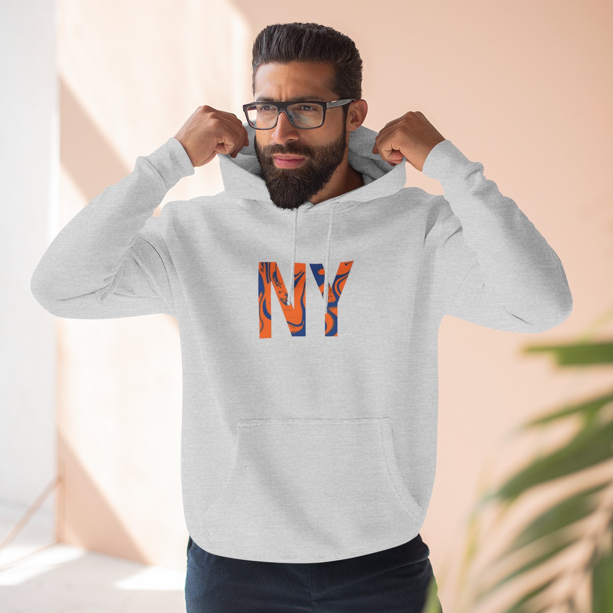 NY Three-Panel Fleece Hoodie, Cozy Hooded Sweatshirt, Casual Wear for All, Gift for Friends, Stylish Streetwear