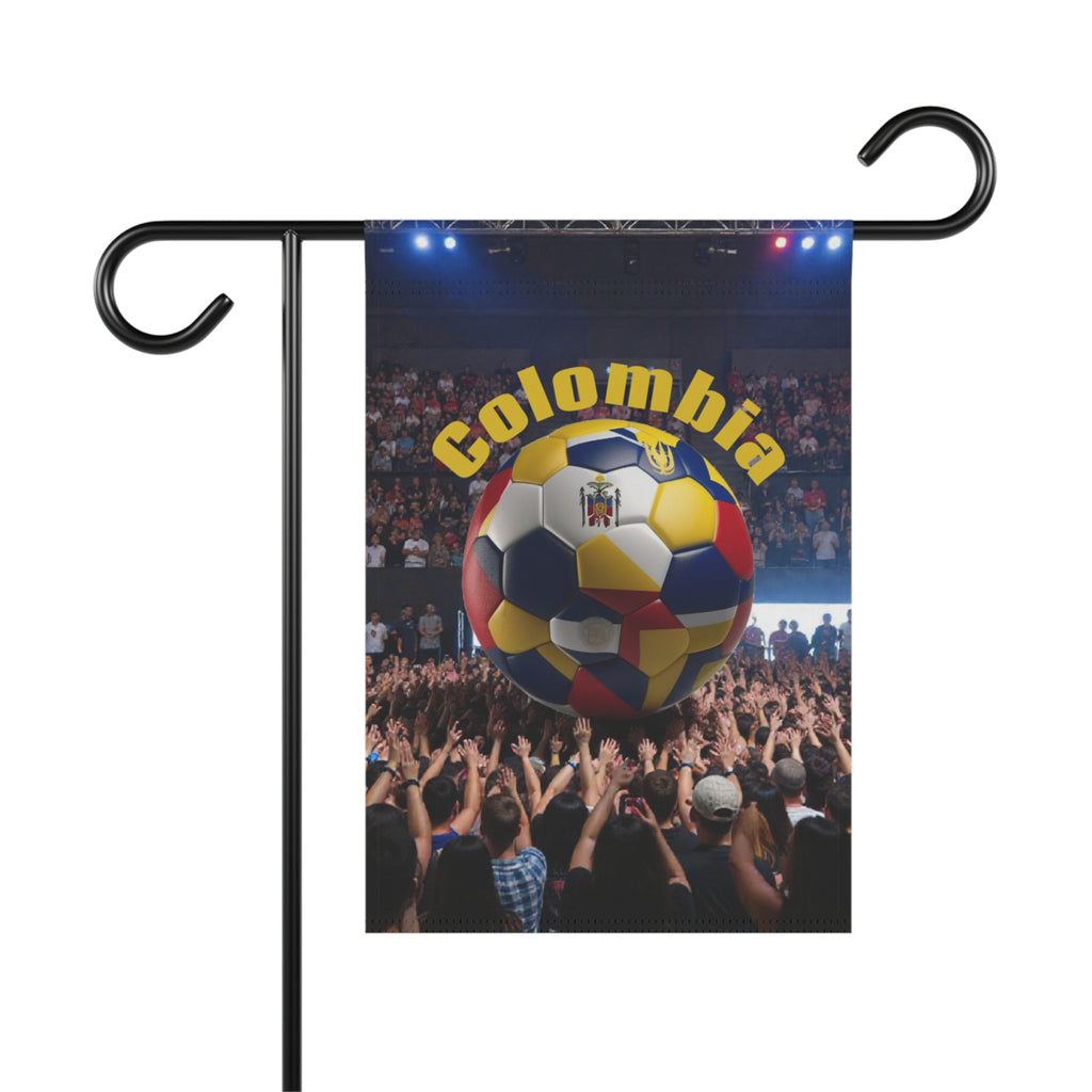 Colombia Soccer Fan Garden Flag – Colombia Text with National Flag Soccer Ball Outdoor Banner