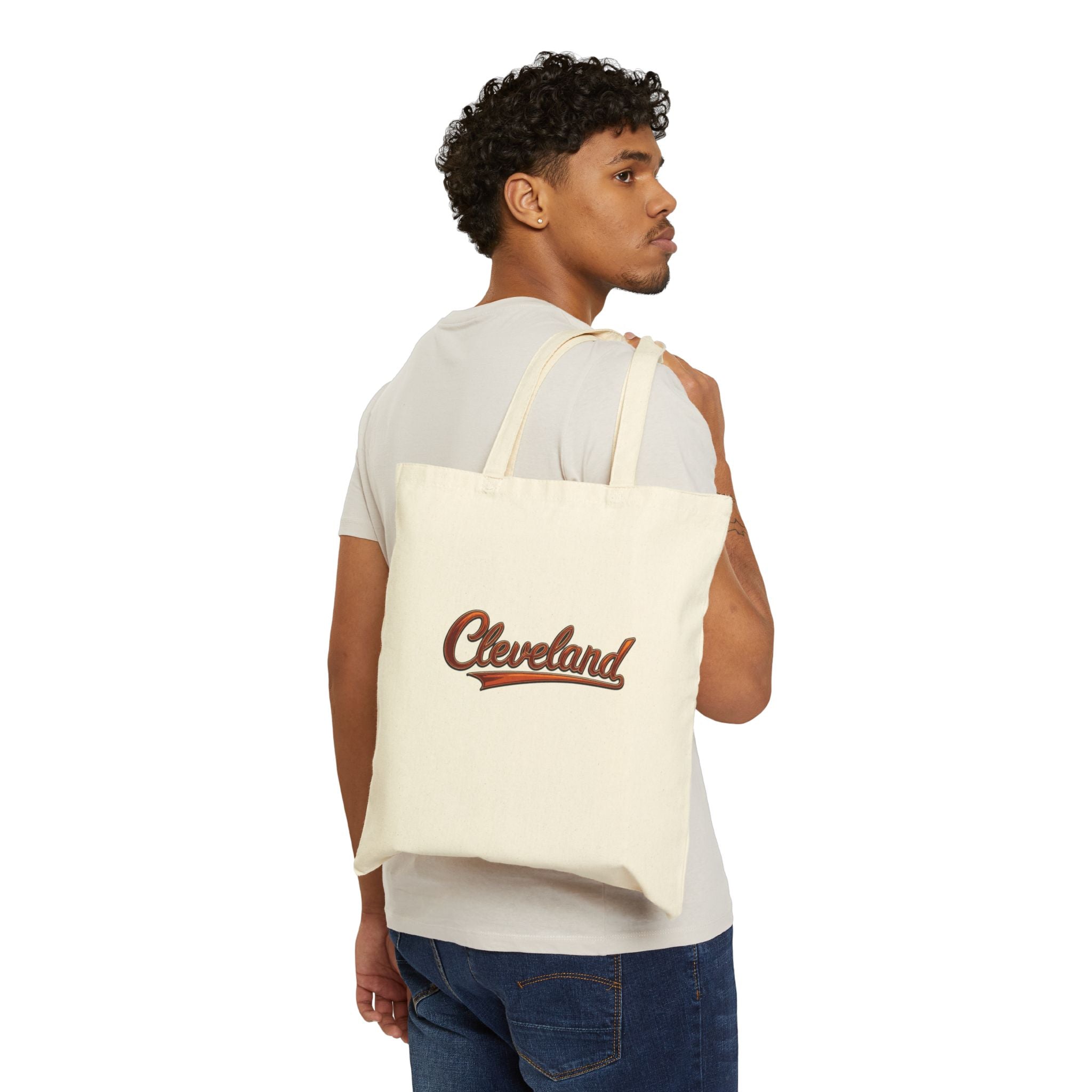 Cleveland Script Canvas Tote Bag — Vintage Retro City Logo Cotton Shopper