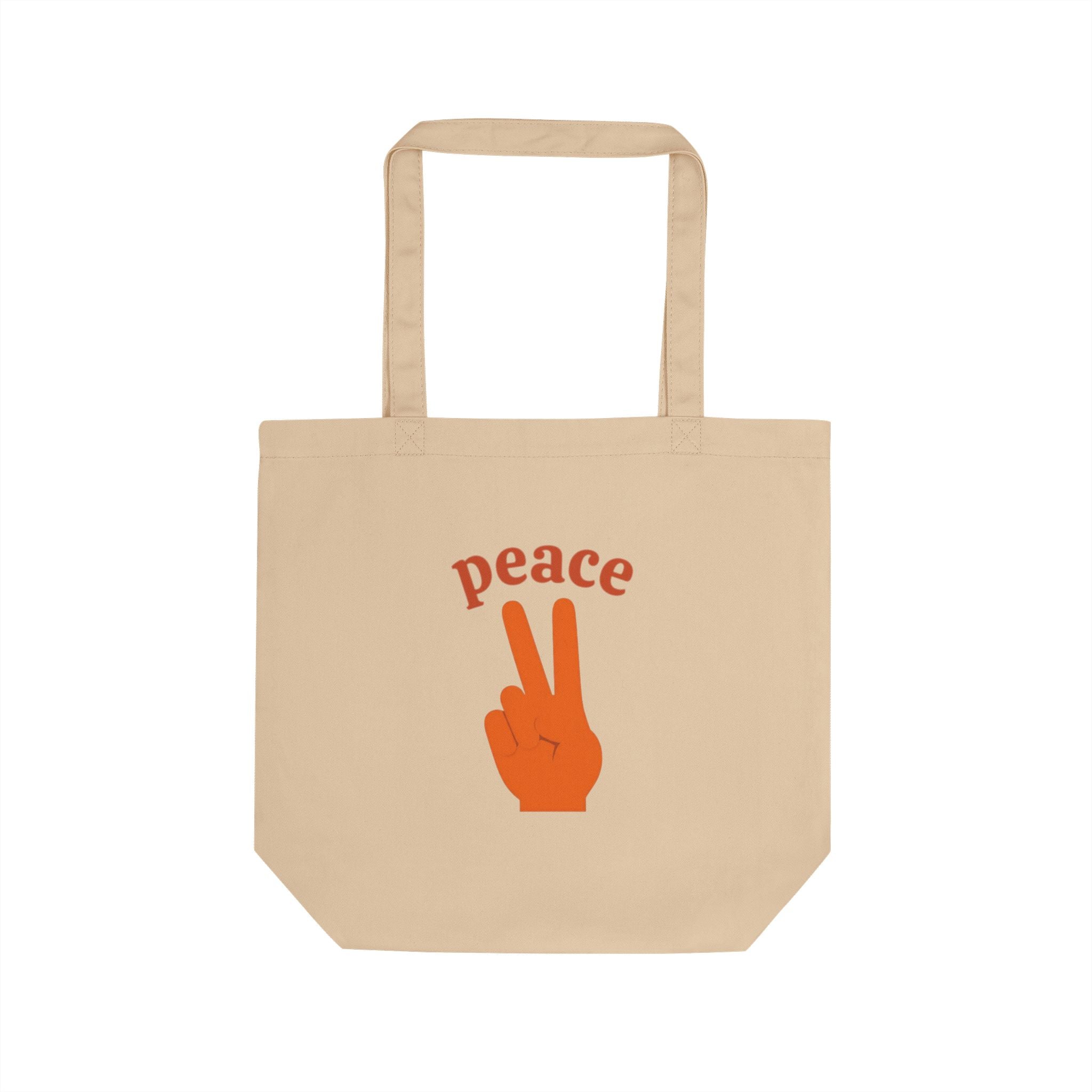 Peace Hand Eco Tote Bag – Retro Orange Peace Sign Canvas Market Tote
