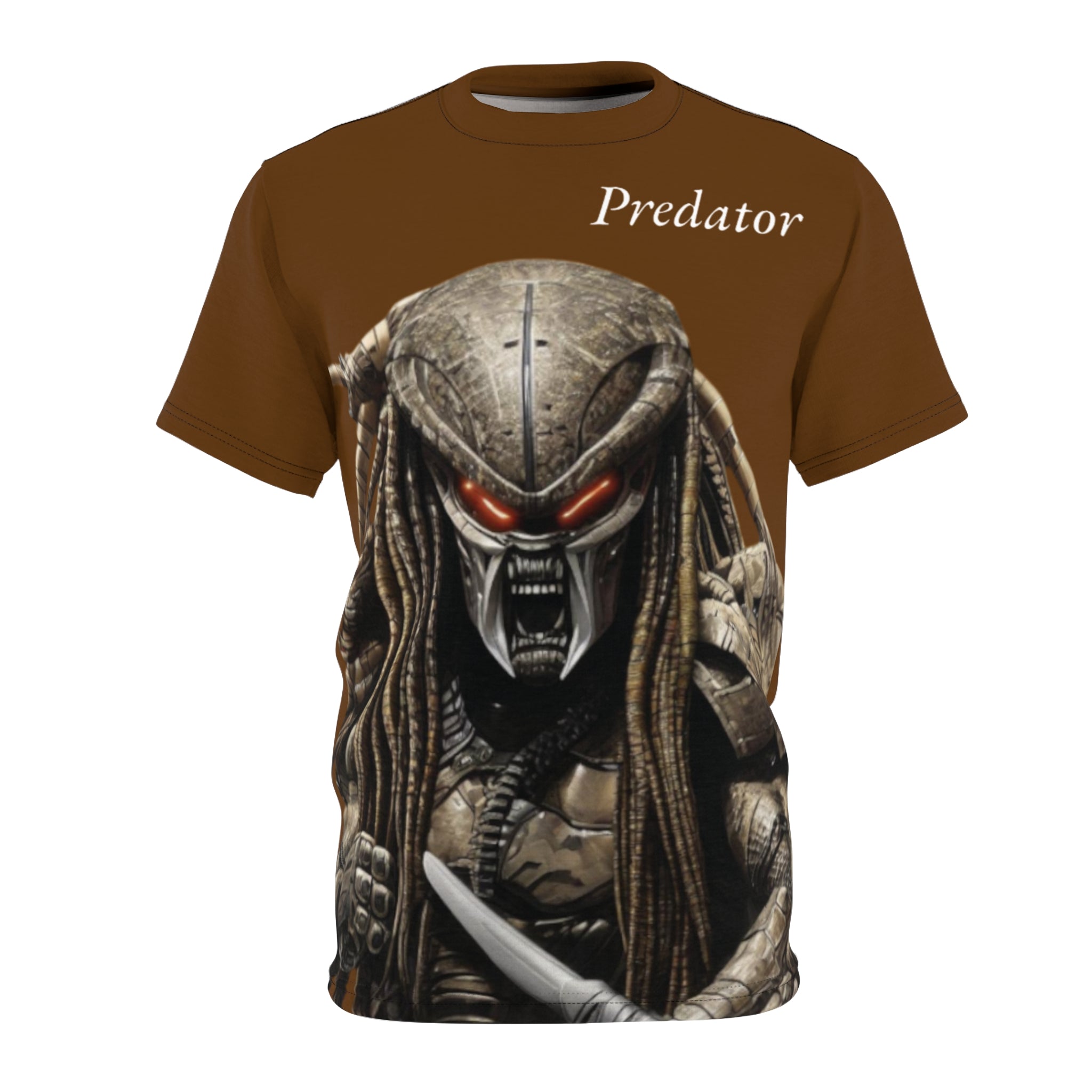 Predator artificial intelligence image t-shirt, brown color for men cut and sew: stylish casual t-shirt, 