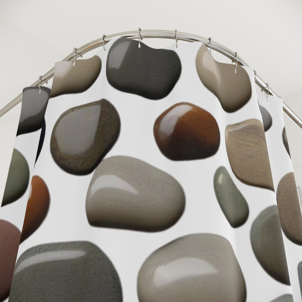 Stone Shower Curtain - Cute Design, White Background 