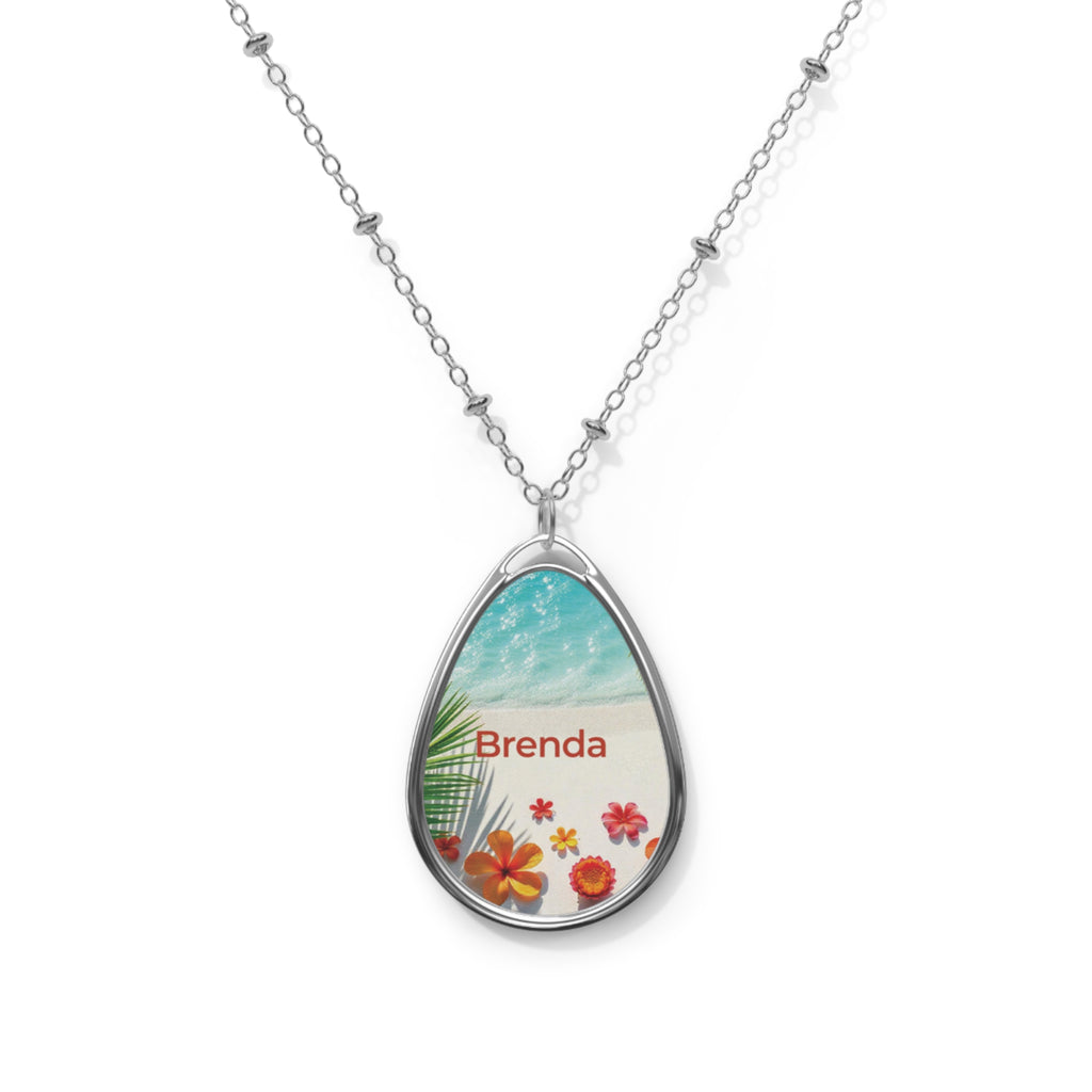 Personalized Oval Necklace — "Brenda" Tropical Beach Teardrop Pendant