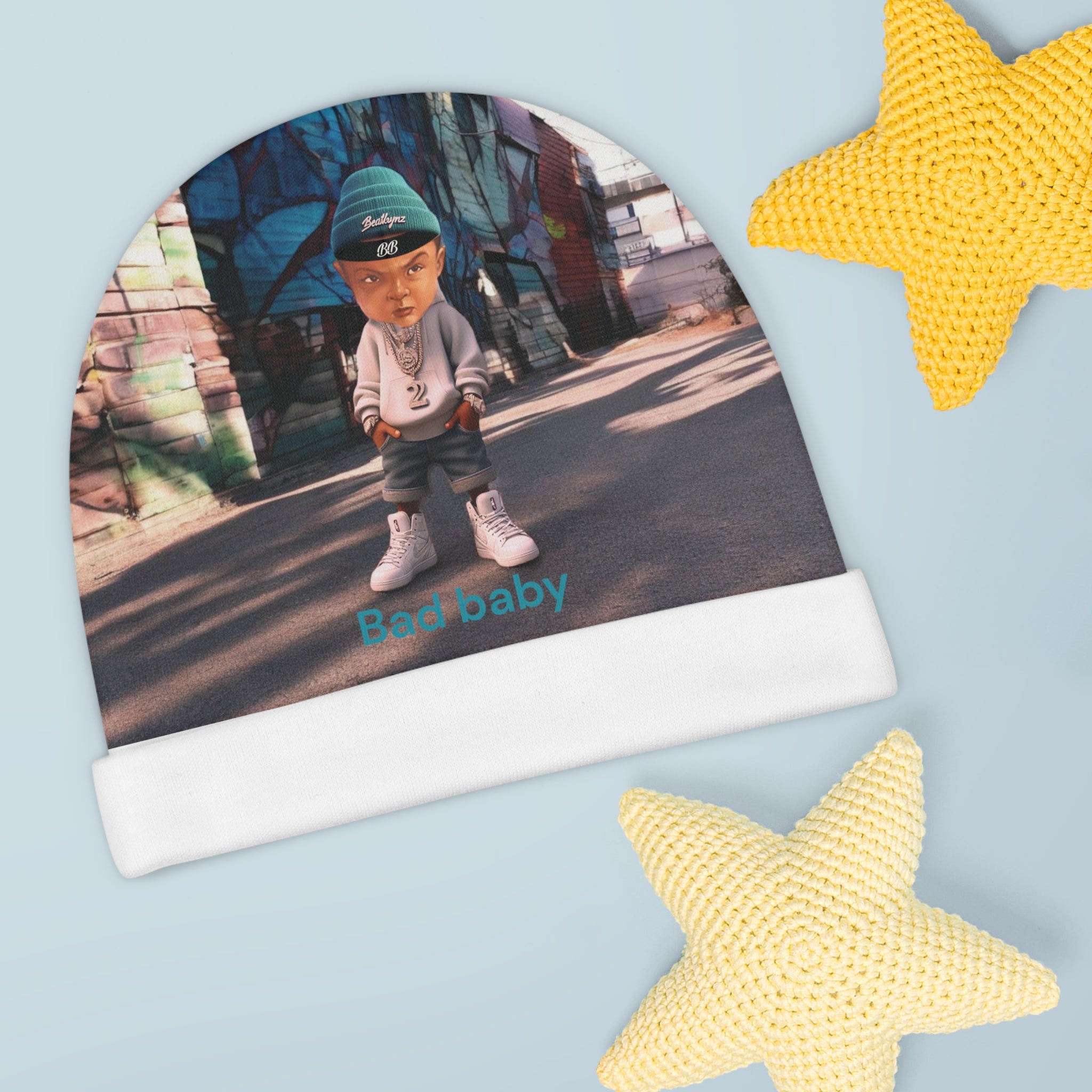 Bad baby Beanie (AOP) ( Background is AI  )Bad baby brand