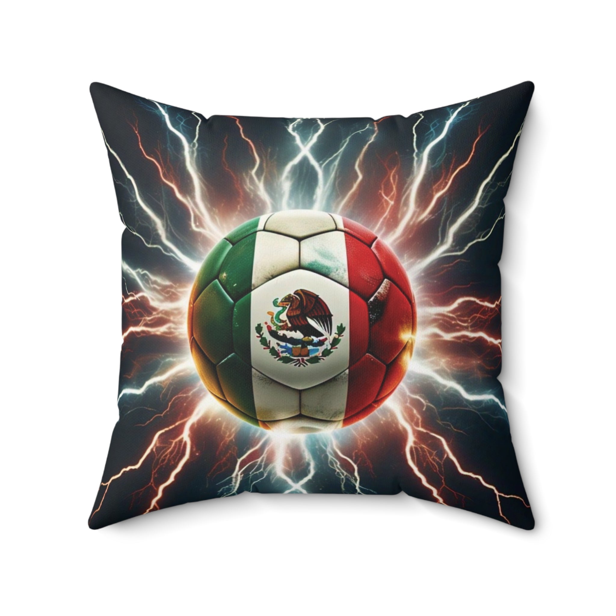 Almohada cuadrada de poliéster hilado con temática de fútbol: perfecta para los fanáticos del fútbol mexicano