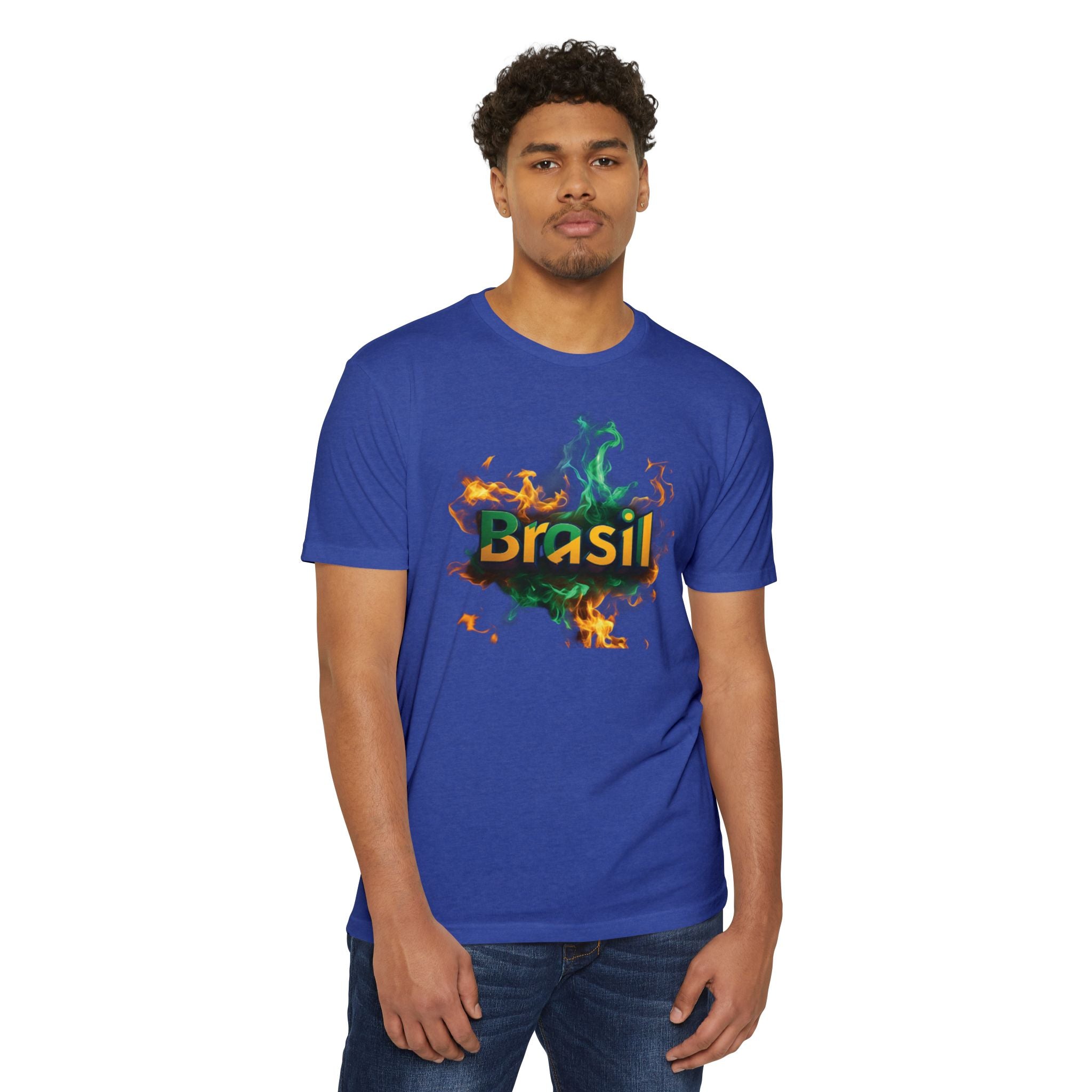 Camiseta unissex com estampa gráfica Brasil Fire - perfeita para fãs de esportes e festivais