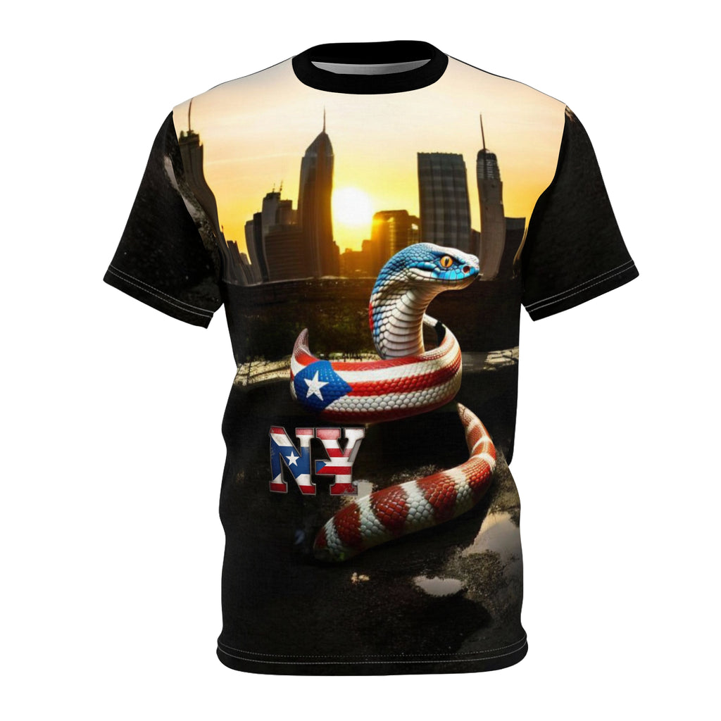 Camiseta puertorriqueña de serpiente cortada y cosida