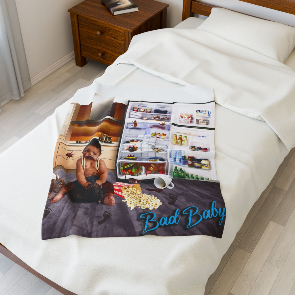 Velvet Plush Blanket - Funny Baby Mischief Design,  Bad baby brand