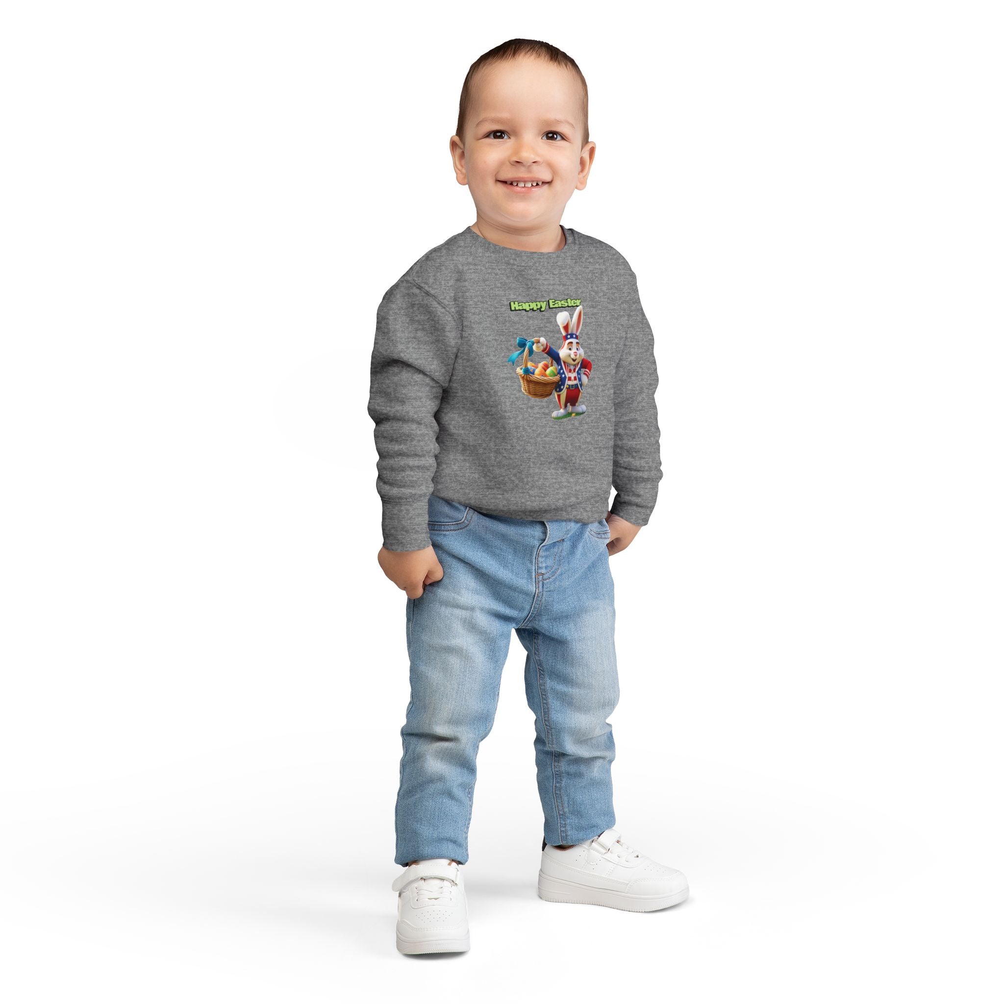 Toddler Sweatshirt — "Happy Easter" Bunny with Basket Kids Pullover