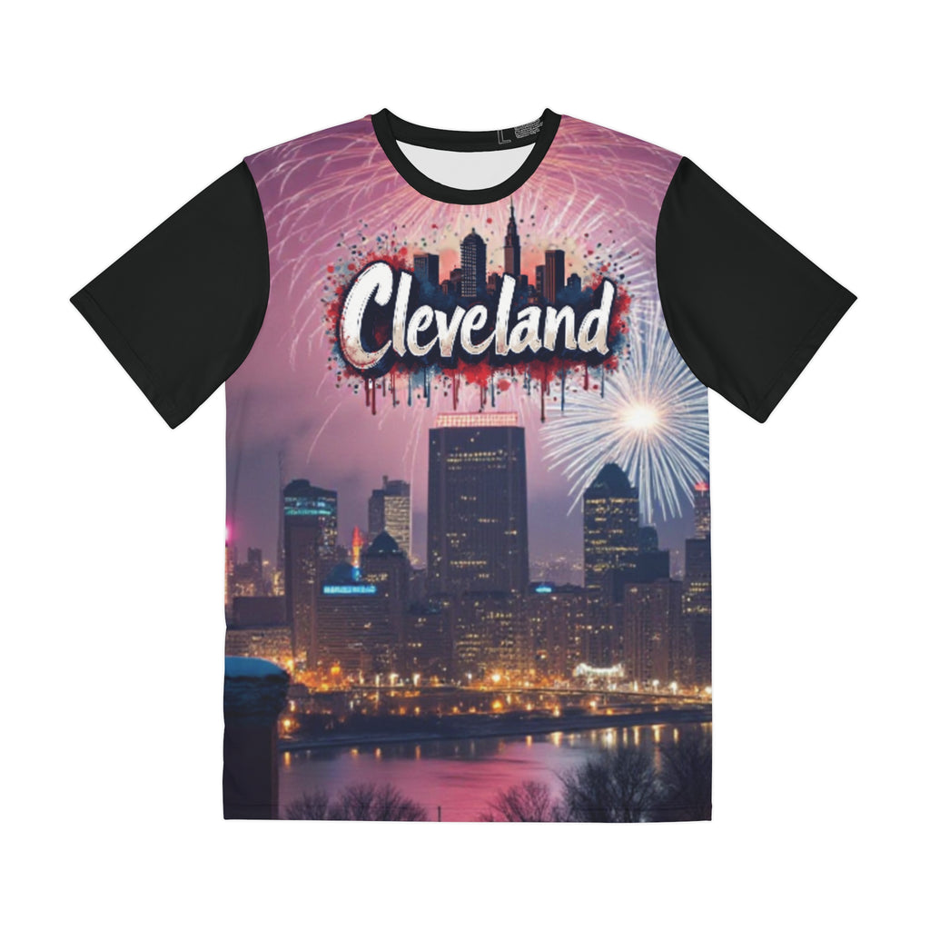 Cleveland Skyline Tee — Fireworks Cityscape All-Over Print