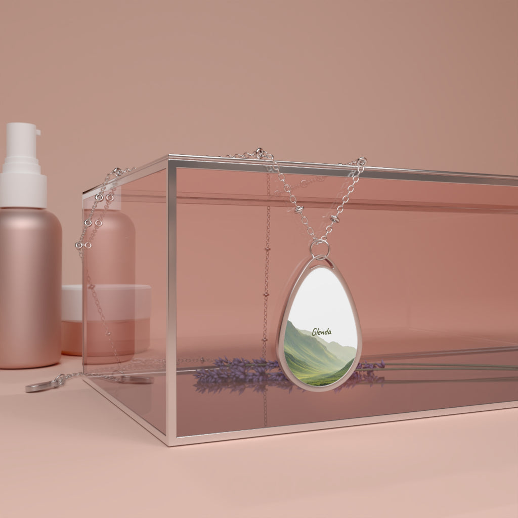 Personalized Oval Necklace — "Glenda" Mountain Scene Pendant