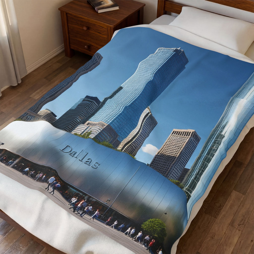 Cityscape Velveteen Plush Blanket - Cozy Home Decor, Gift for Dallas Lovers, Travel Souvenir, Soft Luxury Throw 