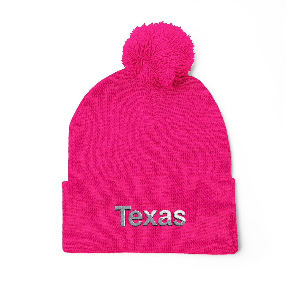 Texas Pom Pom Knit Beanie, Warm Winter Hat, Cute Embroidered Beanie, Fun Gift for Him/Her, Stylish Accessory for Outdoor Adventures. 