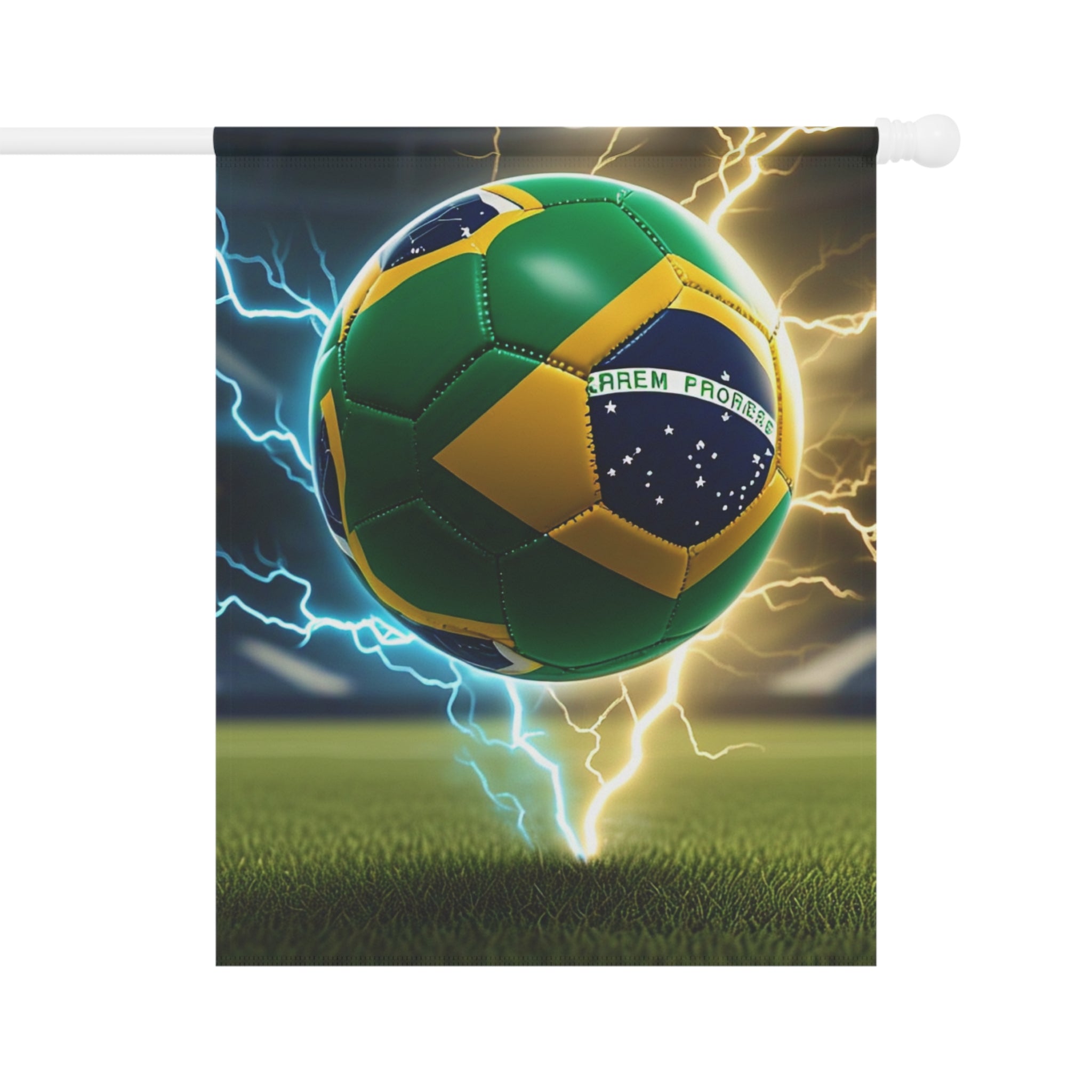 Brasil Flag Soccer Ball Garden Flag — Electric Stadium Soccer Garden Banner