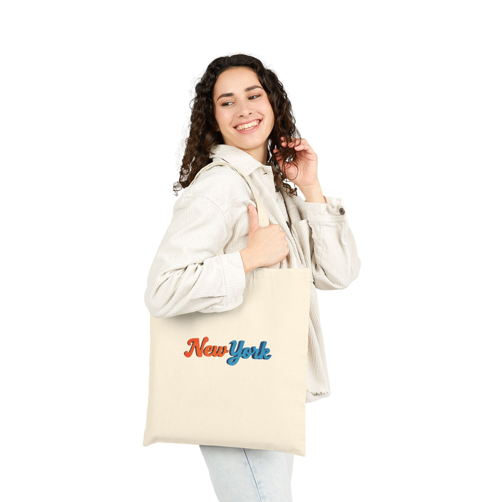 New York Script Canvas Tote Bag – Retro Two-Tone City Souvenir