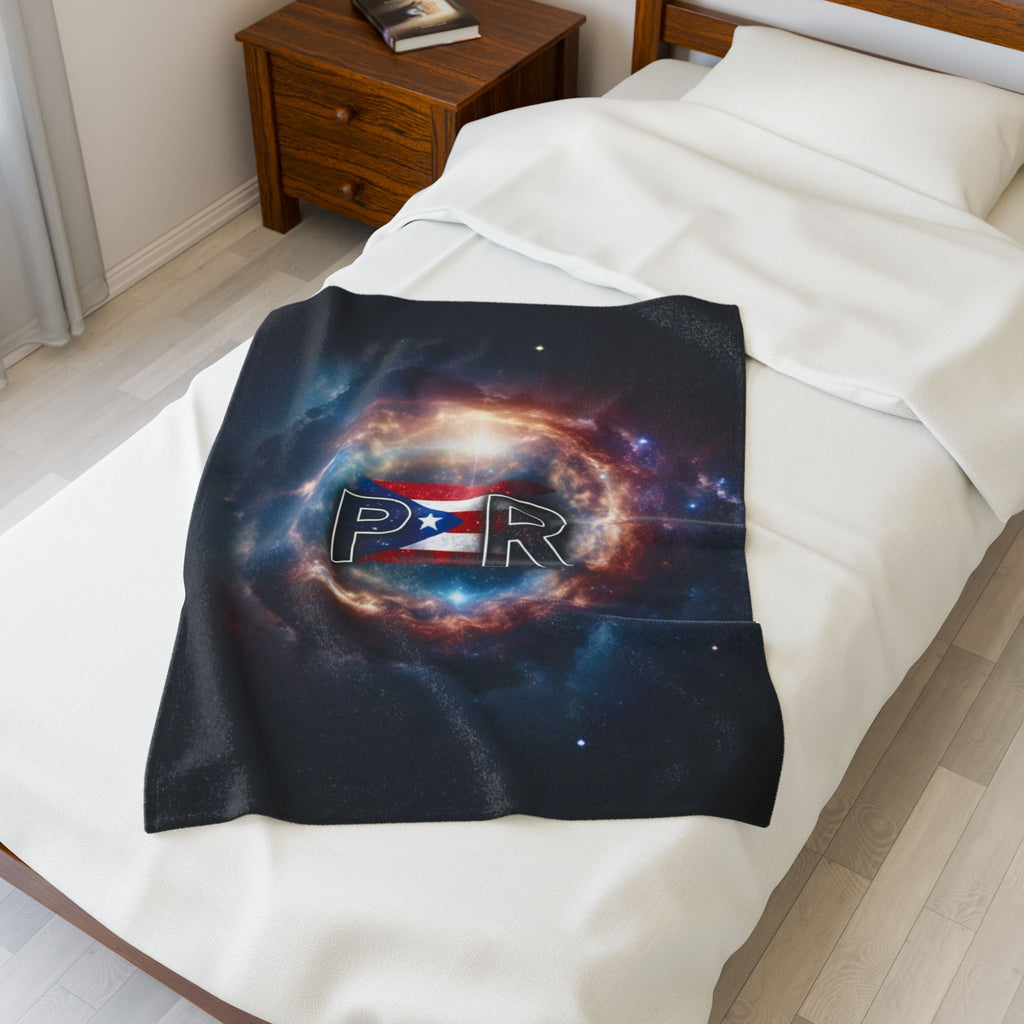 Puerto Rico Flag Galaxy Velveteen Plush Blanket