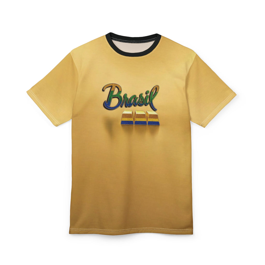 Camiseta unissex Brasil Cut & Sew - Camisa gráfica amarela brilhante para celebrações de verão