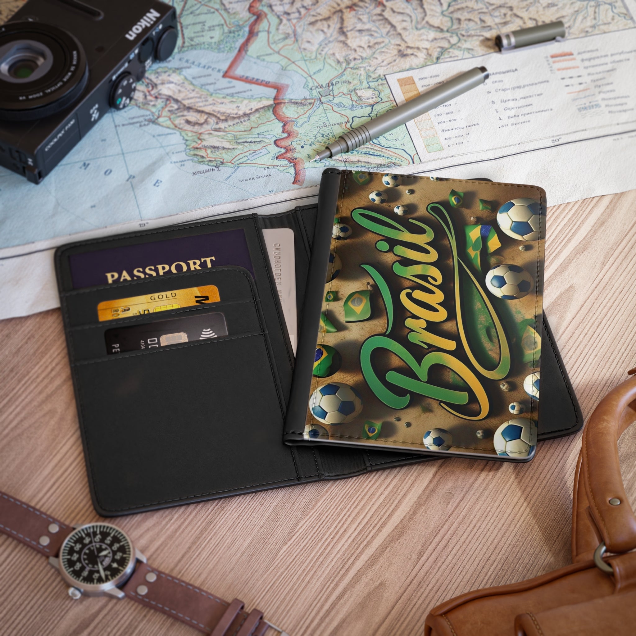 Passport cape with Brazilian football theme