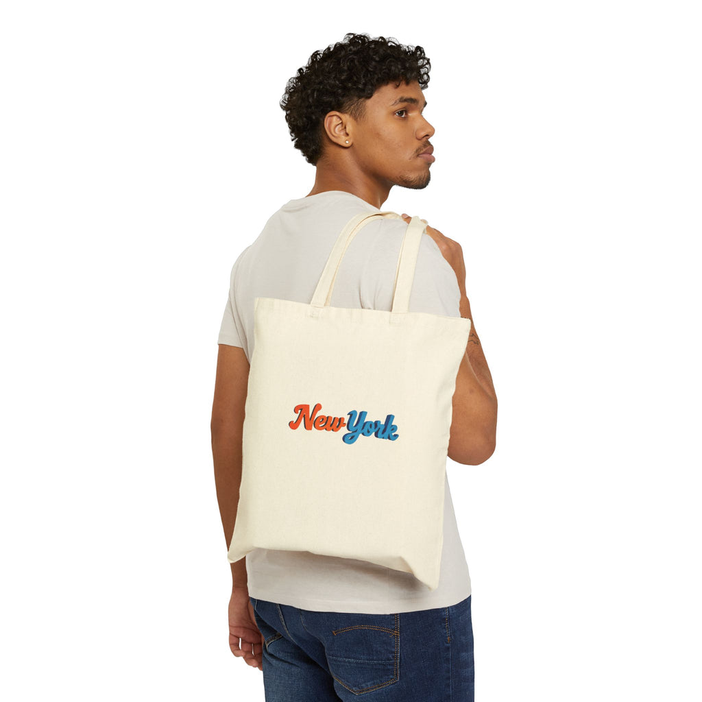 New York Script Canvas Tote Bag – Retro Two-Tone City Souvenir