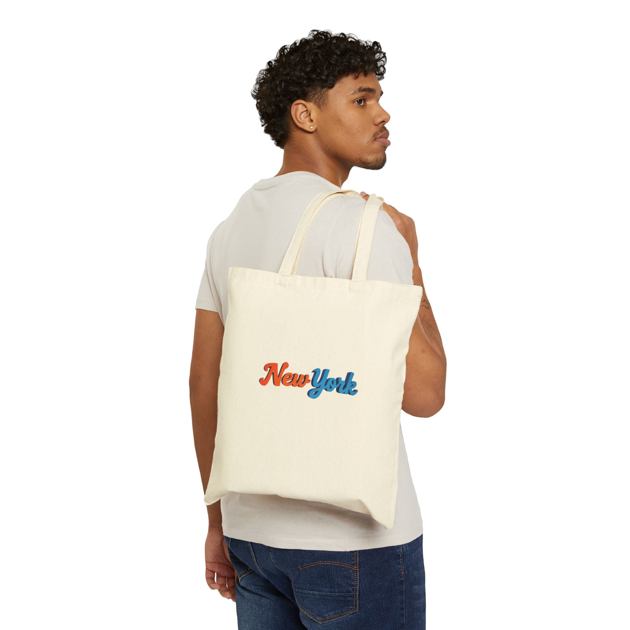 New York Script Canvas Tote Bag – Retro Two-Tone City Souvenir