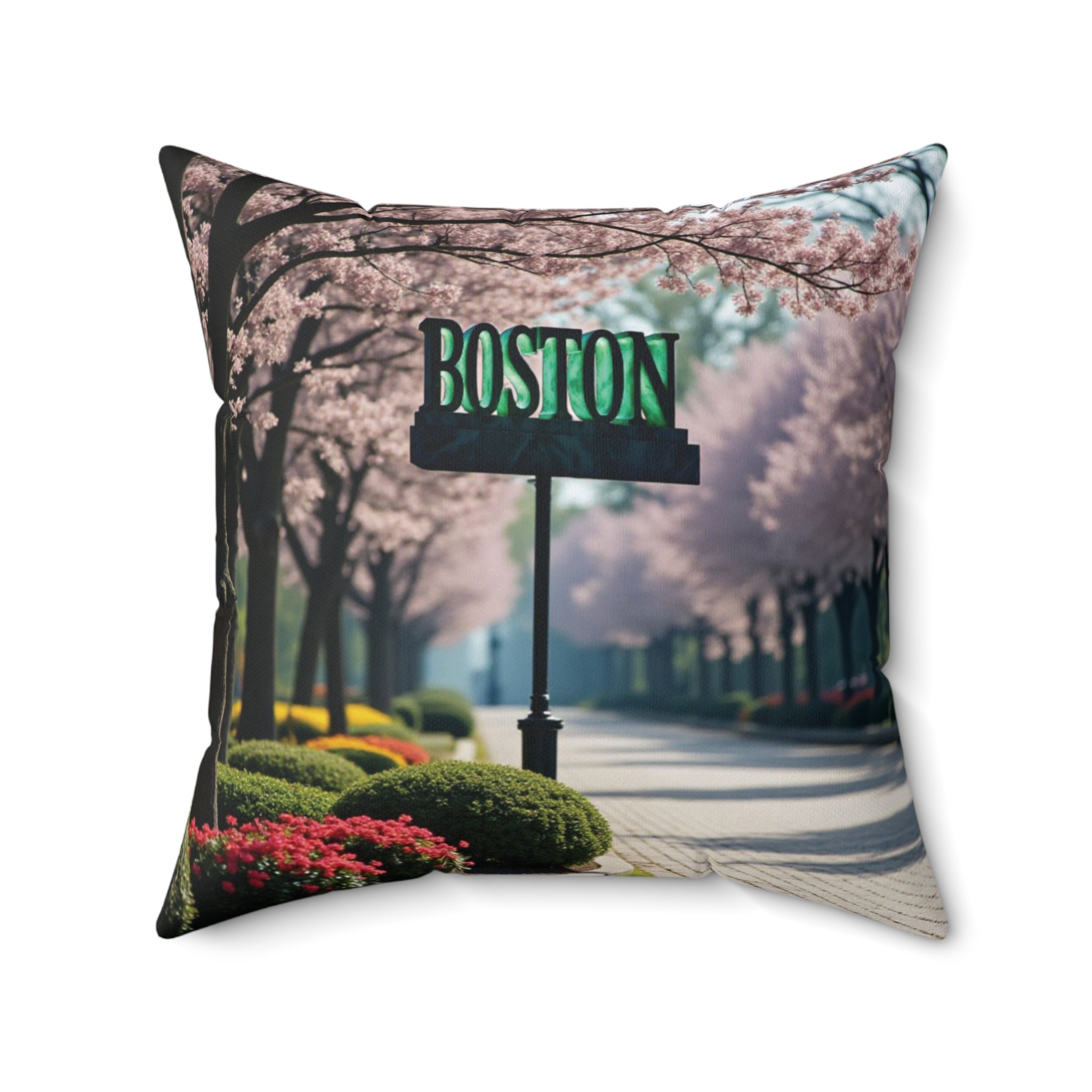 Boston Cherry Blossom Decorative Pillow