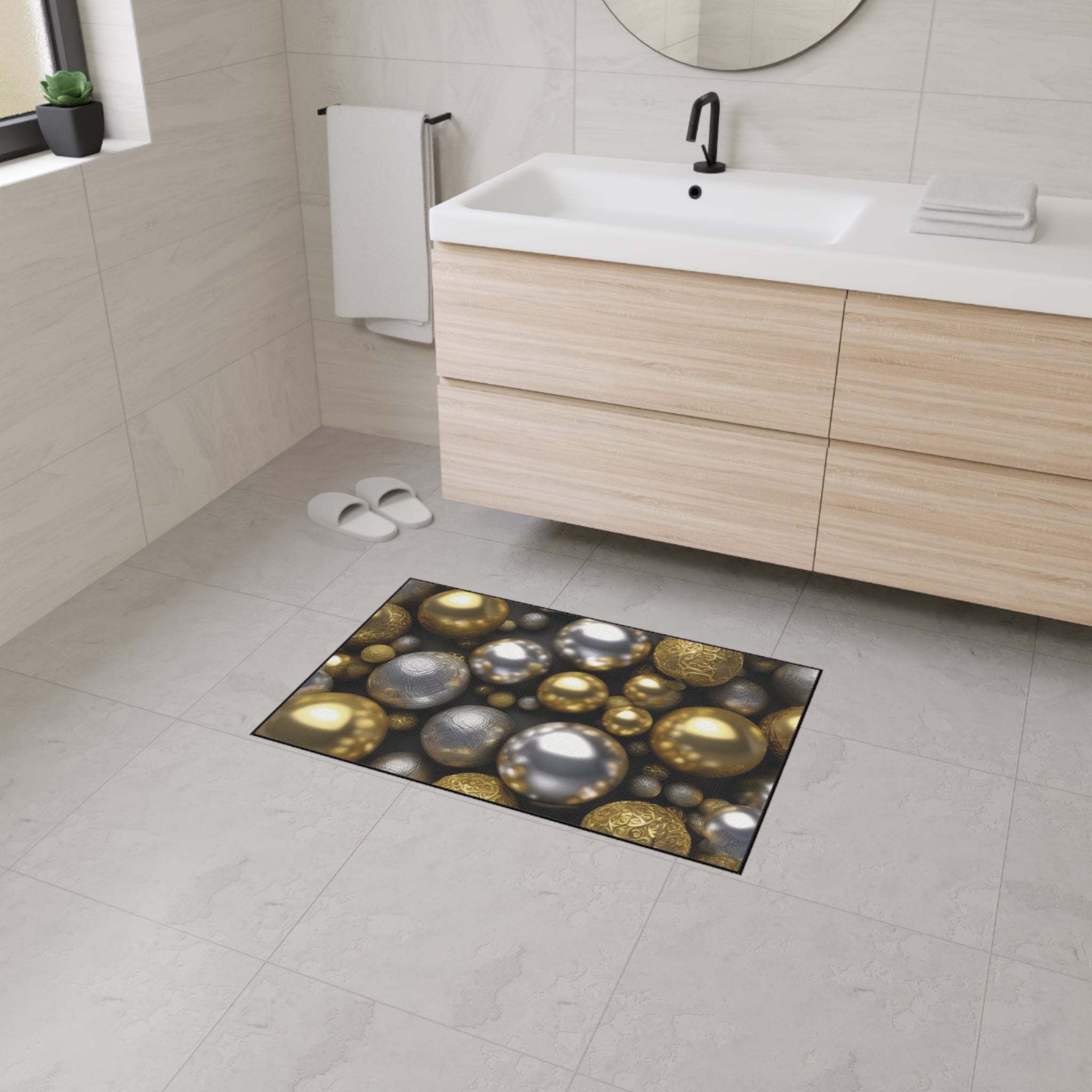 Floor Mat - Cute Gold and Silver Colored Balls Design - Ideal Gift 