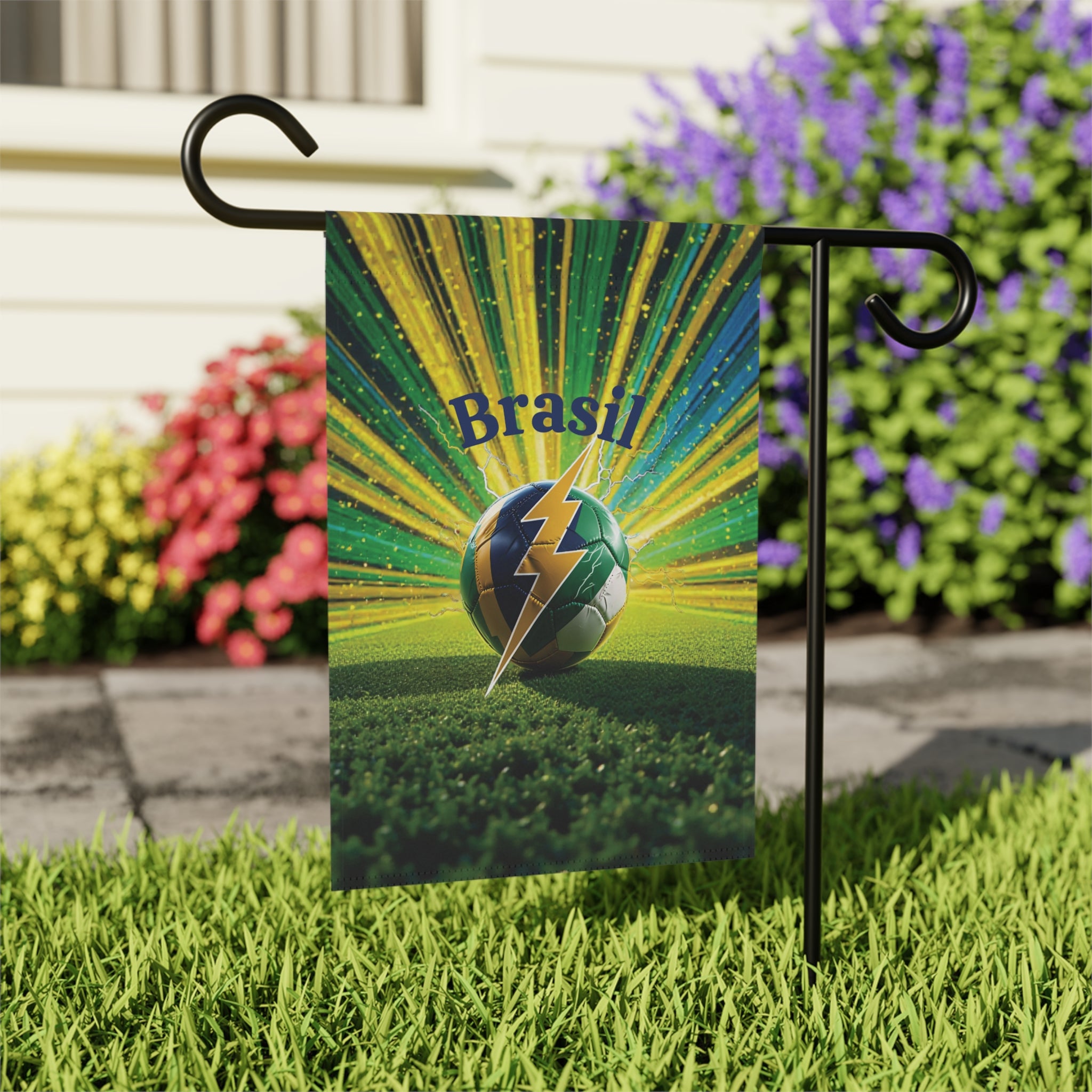 Brazil Soccer Garden Flag — Brasil Football Lightning Ball House Banner