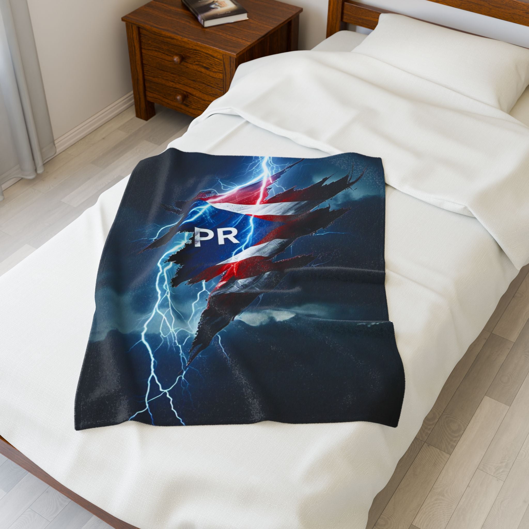Velveteen Plush Blanket — Puerto Rico Lightning Flag Design (PR Torn Flag)