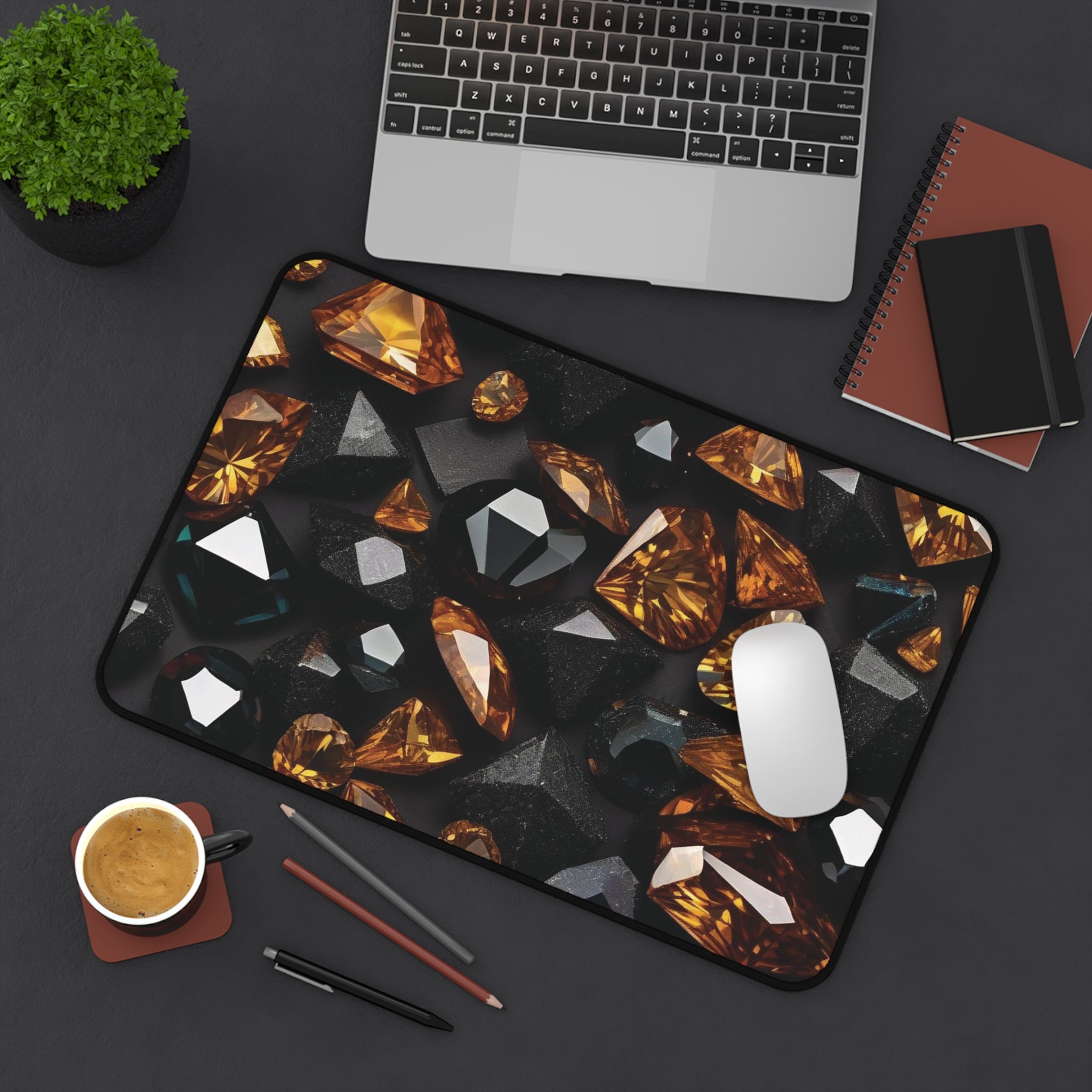 Desk Mat - Black and Gold Diamond Design - Ideal Gift