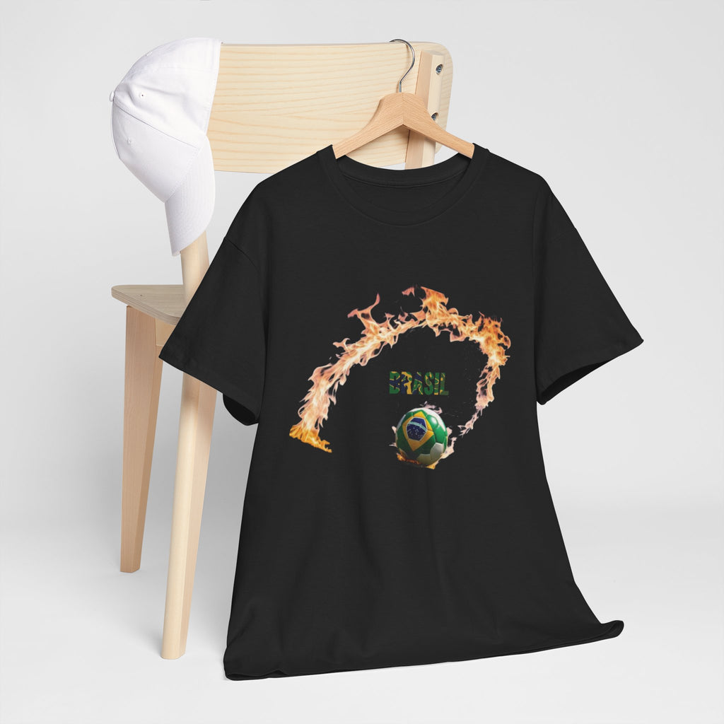 Camiseta unissex de algodão pesado Brazil Soccer Love - estampa divertida para fãs de esportes