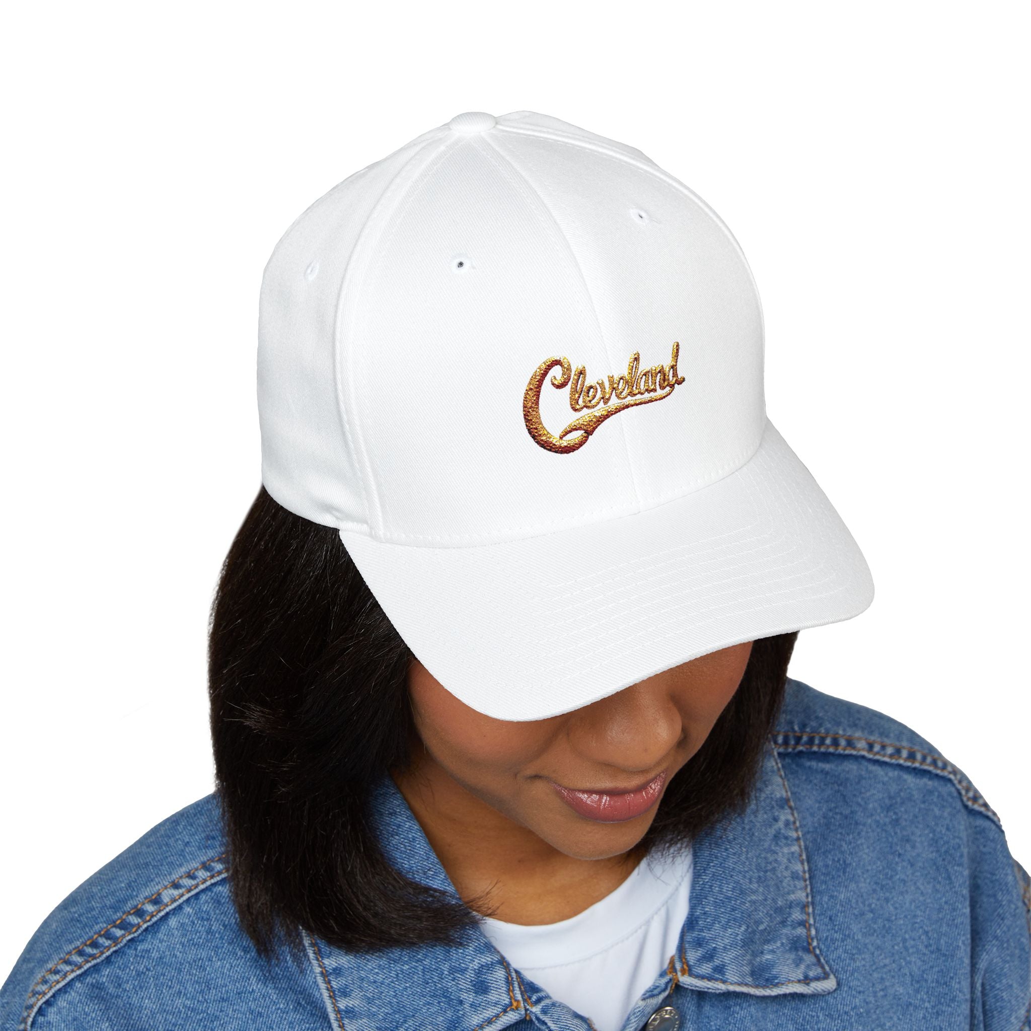 Embroidered 'Cleveland' Script Cap — Classic White Structured Hat