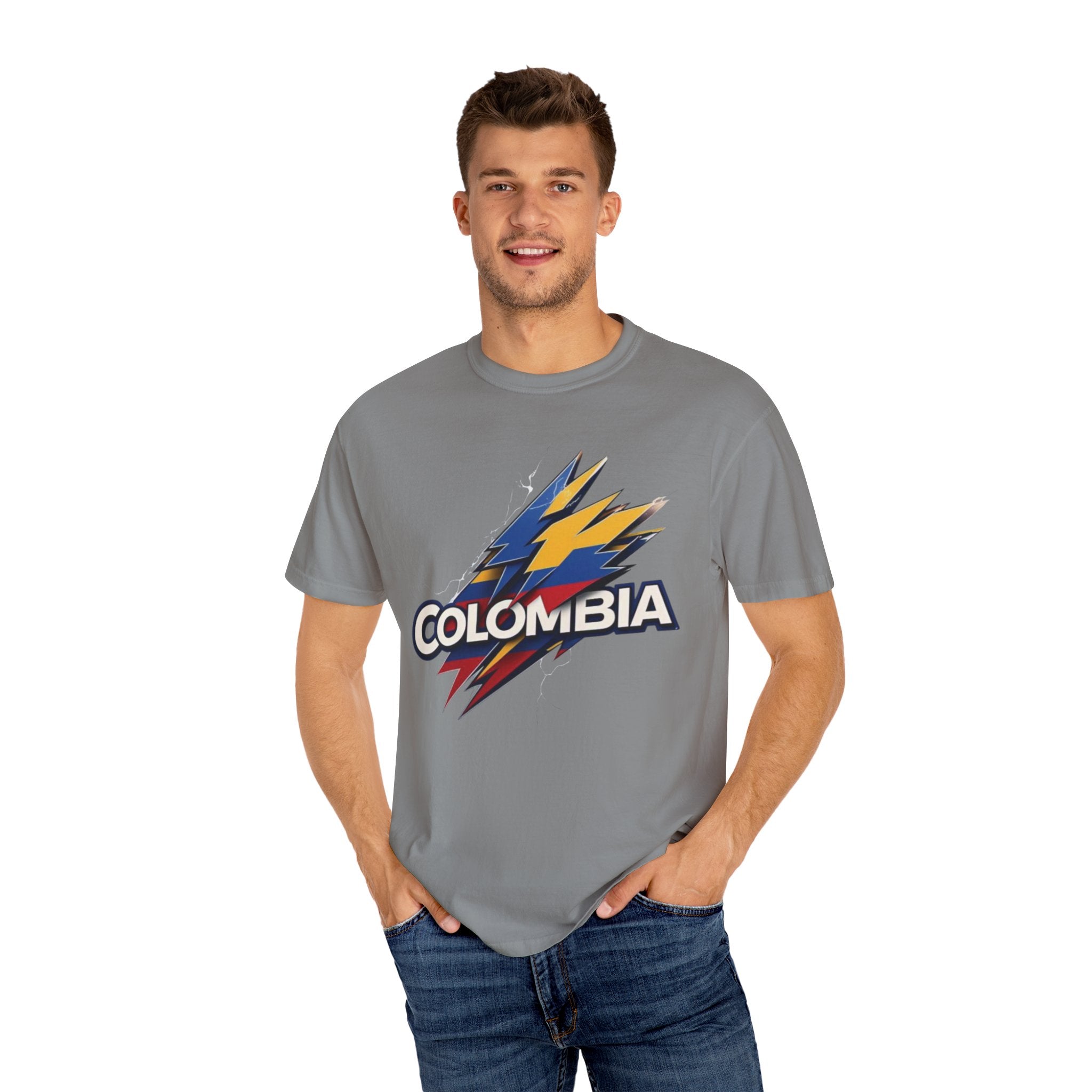Camiseta unisex teñida en prenda de Colombia - Diseño de rayo llamativo