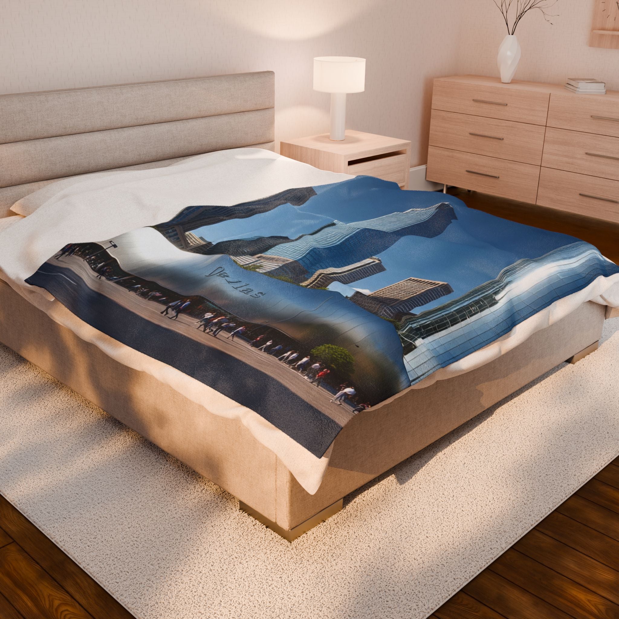 Cityscape Velveteen Plush Blanket - Cozy Home Decor, Gift for Dallas Lovers, Travel Souvenir, Soft Luxury Throw