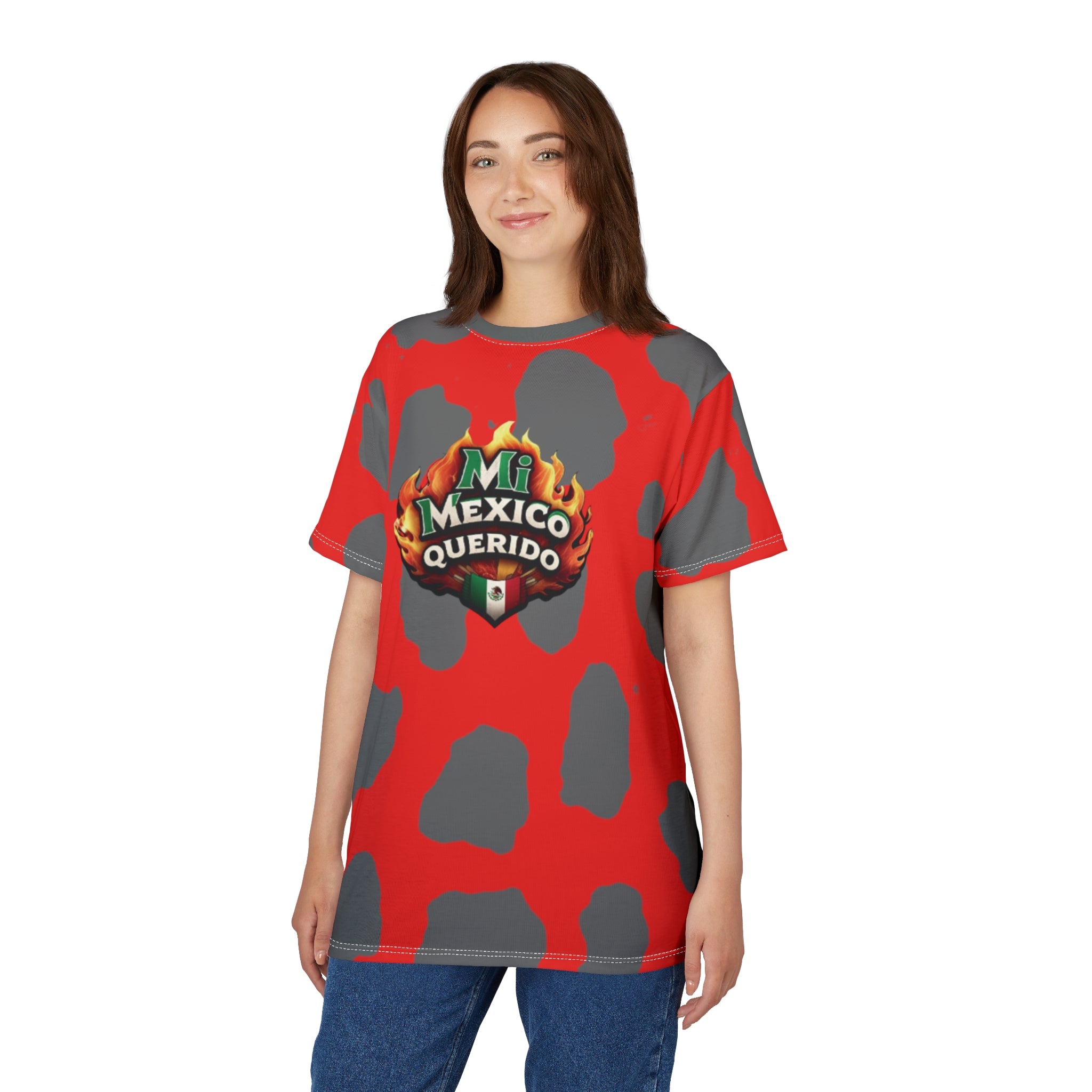 Camiseta unisex con gráfico de México ardiente: diseño vibrante con «Mi México Querido»