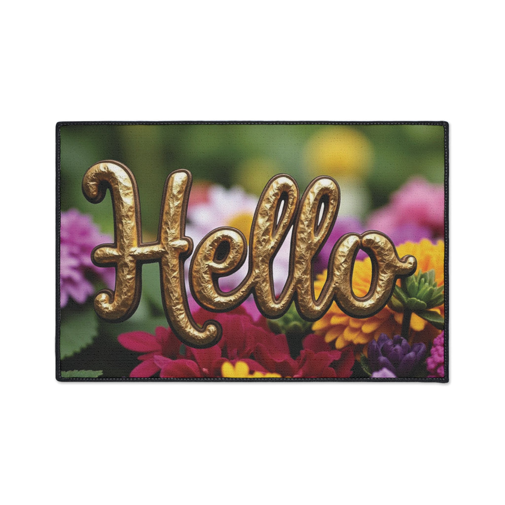 Decorative "Hello" Doormat – Floral with Gold Lettering – Your Perfect Welcome!