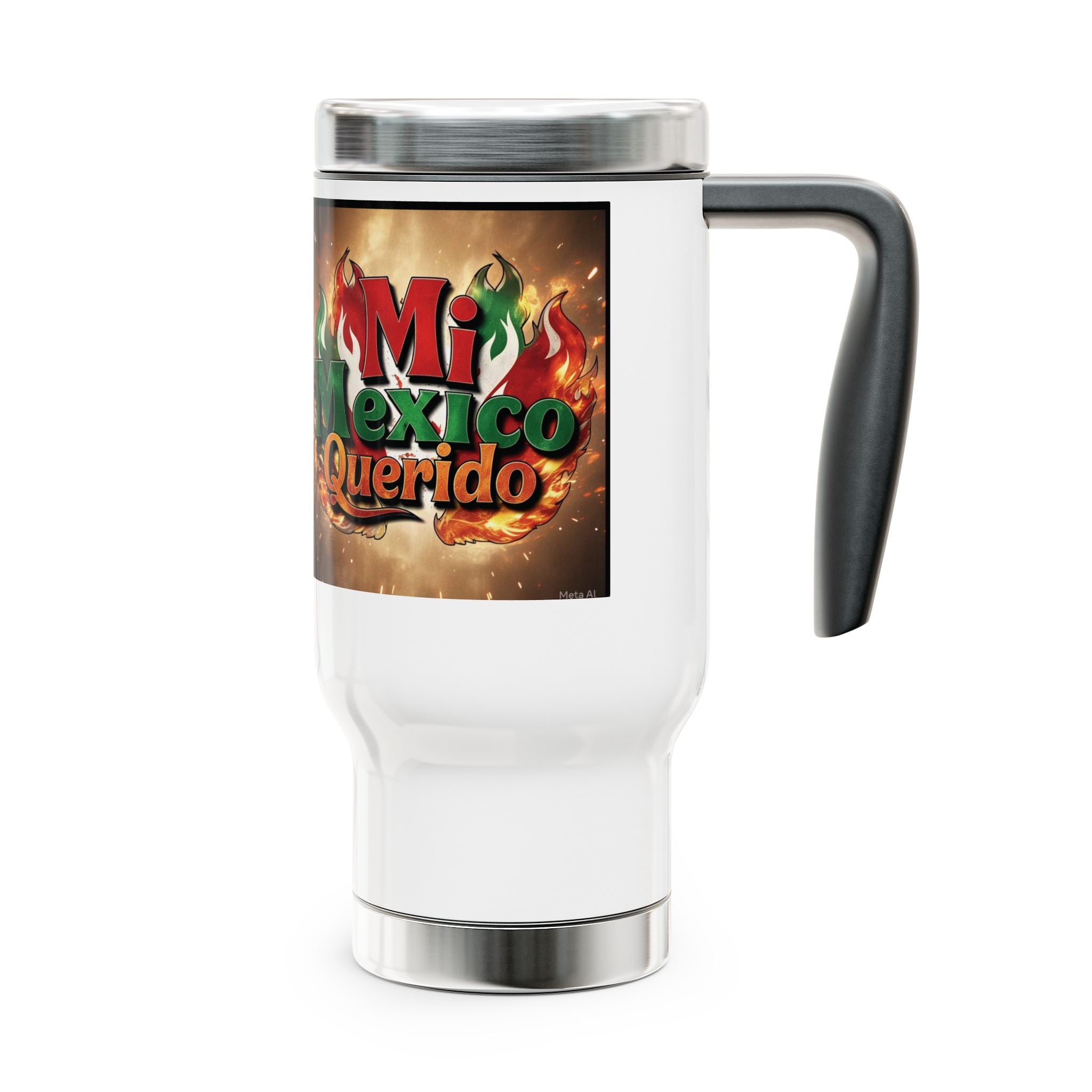 Taza de viaje Fiery Mexico - 14 oz de acero inoxidable con asa