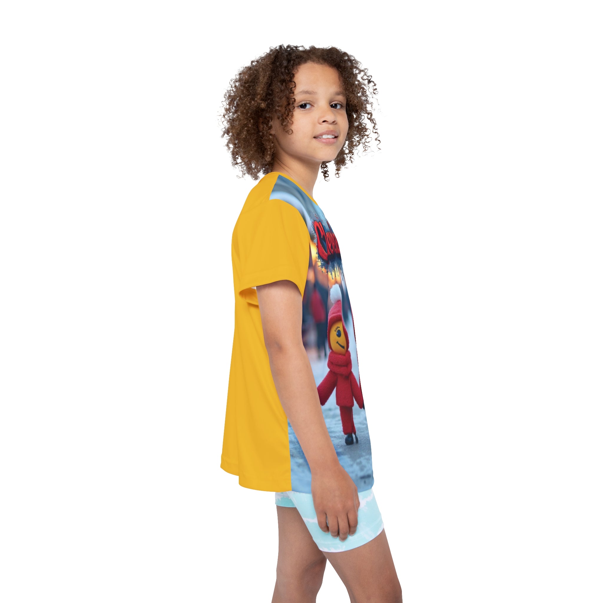 Cleveland Kids Jersey, Fun Holiday Jersey, Kids Team T-Shirt, Unique AOP Shirt, Perfect for Christmas, Gift