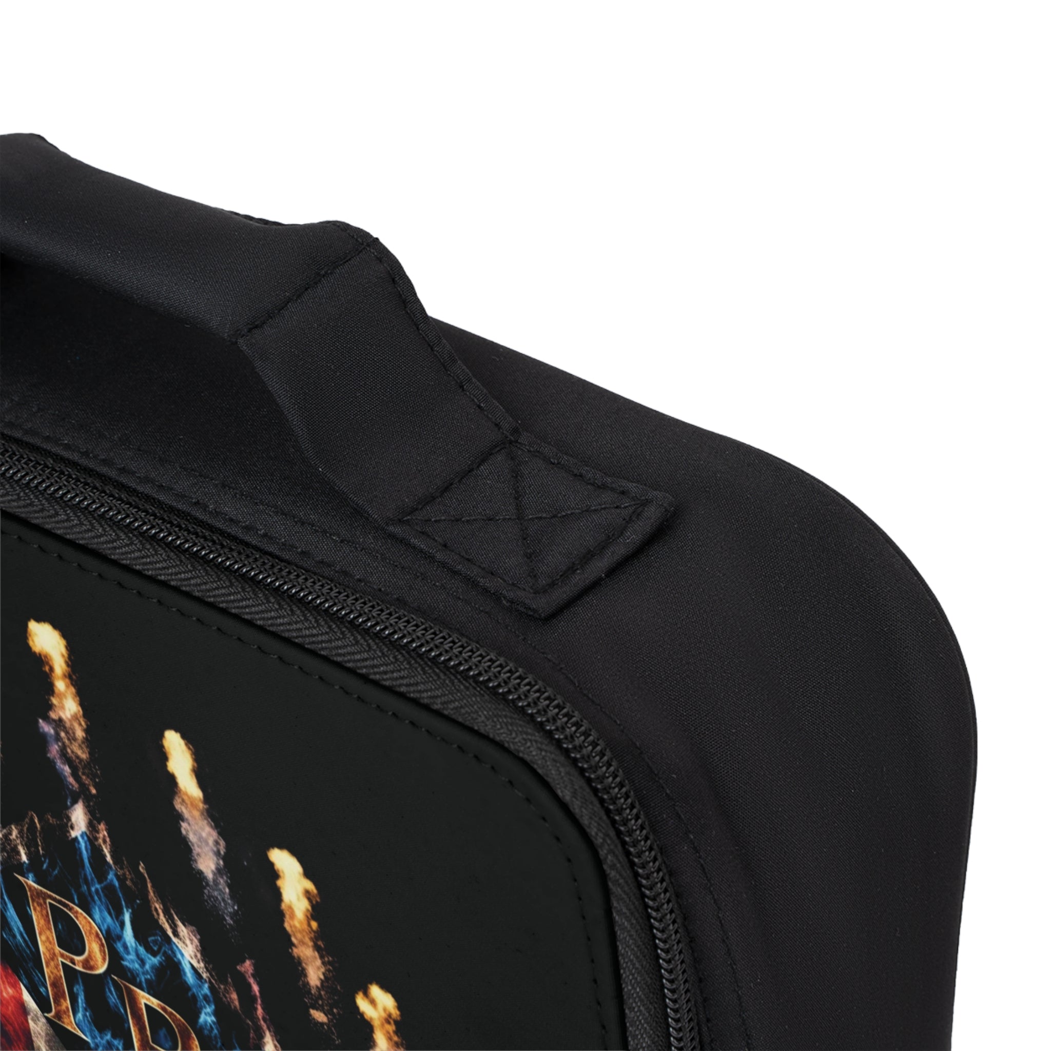Bolsa de almuerzo con diseño de fuego y logotipo de PR: perfecta para la escuela, el trabajo y picnics.