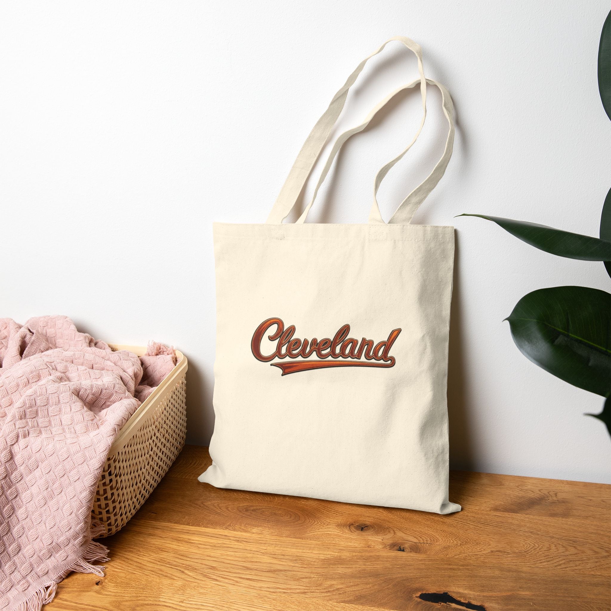 Cleveland Script Canvas Tote Bag — Vintage Retro City Logo Cotton Shopper