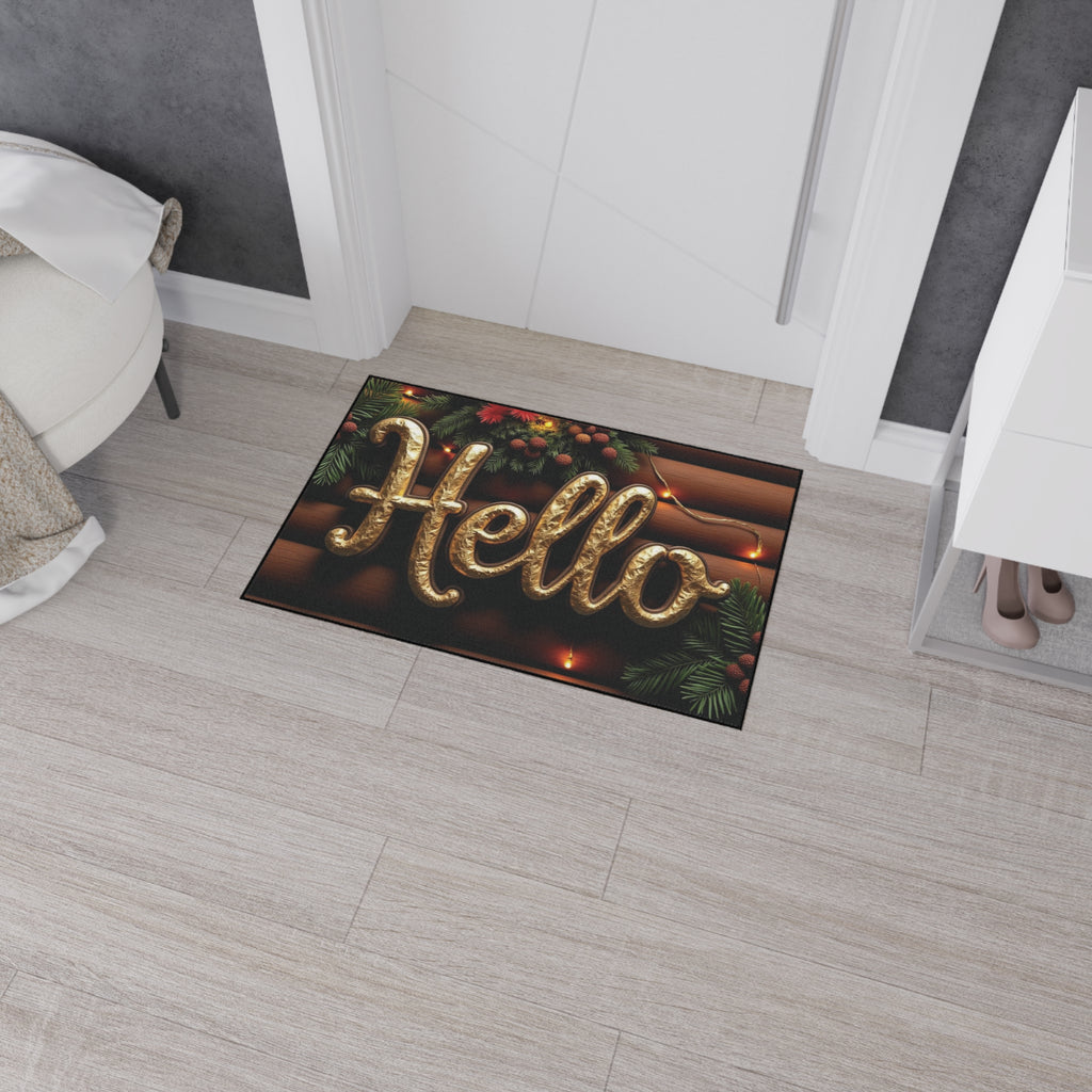 Festive Welcome Floor Mat with 'Hello' Design