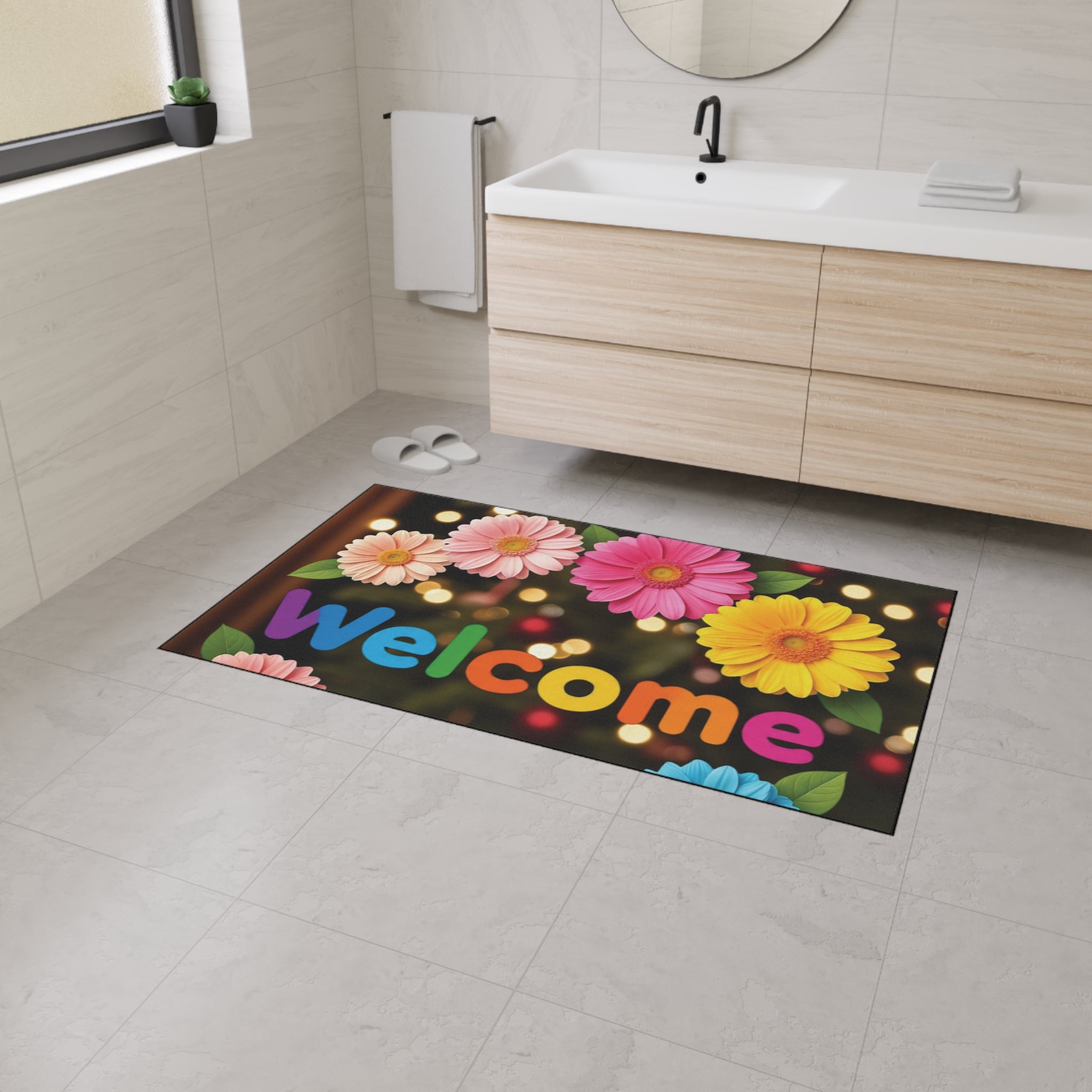 Colorful Welcome Floor Mat - Durable Doormat for Home Entry, Perfect for Spring Decor, Housewarming Gift, Indoor/Outdoor Use 