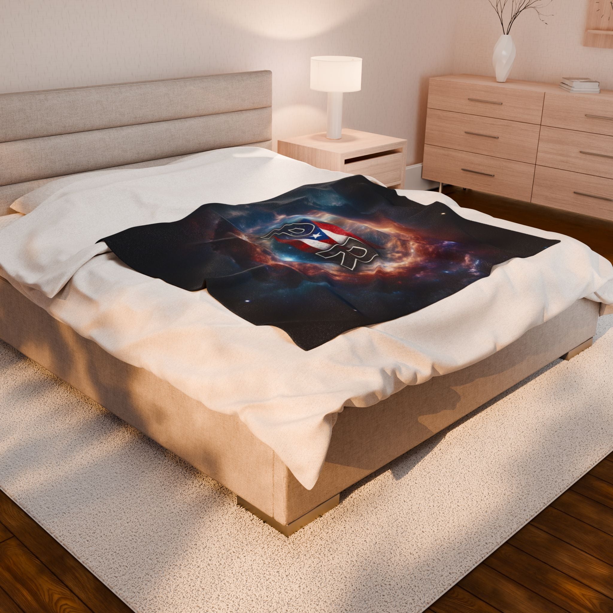 Puerto Rico Flag Galaxy Velveteen Plush Blanket