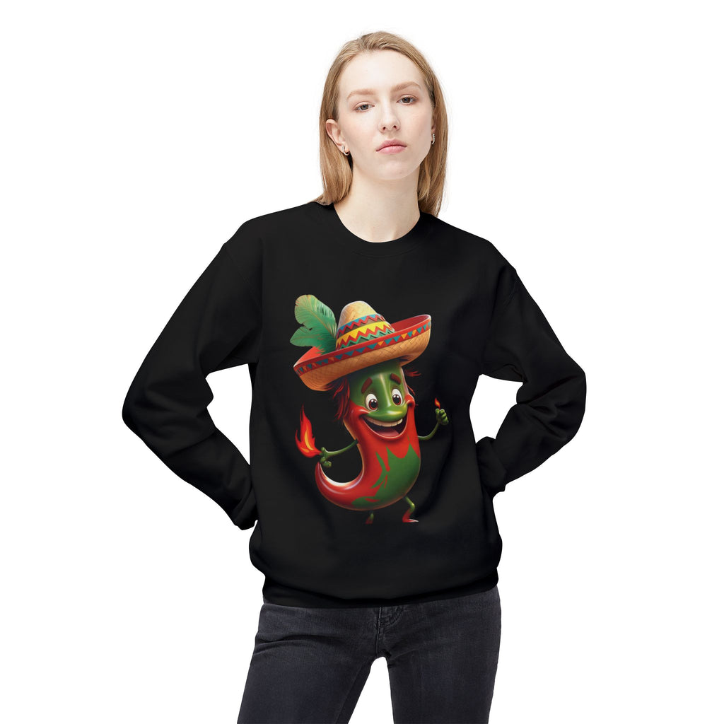 Viva Mexico Fleece Crewneck Sweatshirt - Fun Chili Pepper Design