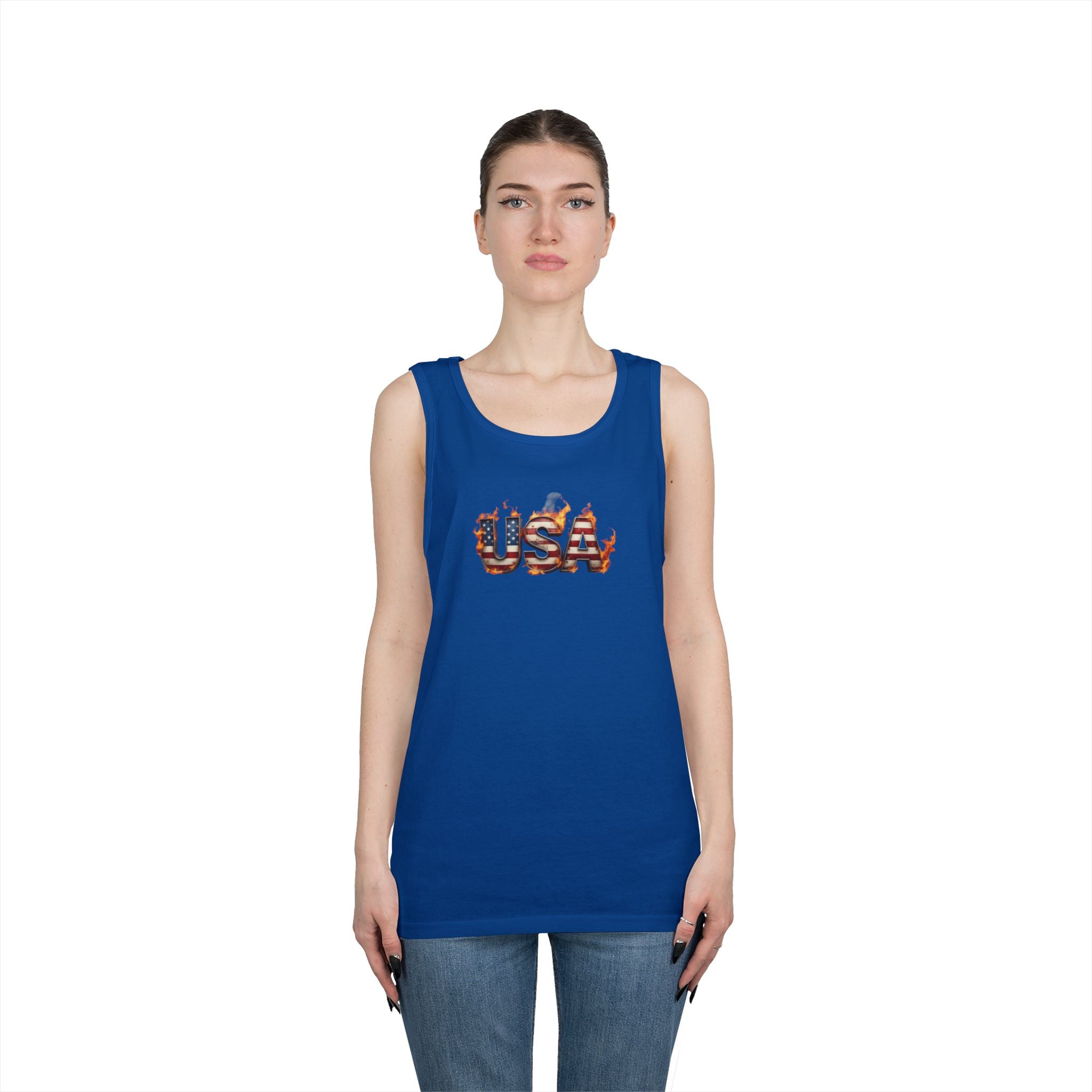 USA Heavy Cotton Tank Top for Casual Summer Outings and Celebrations