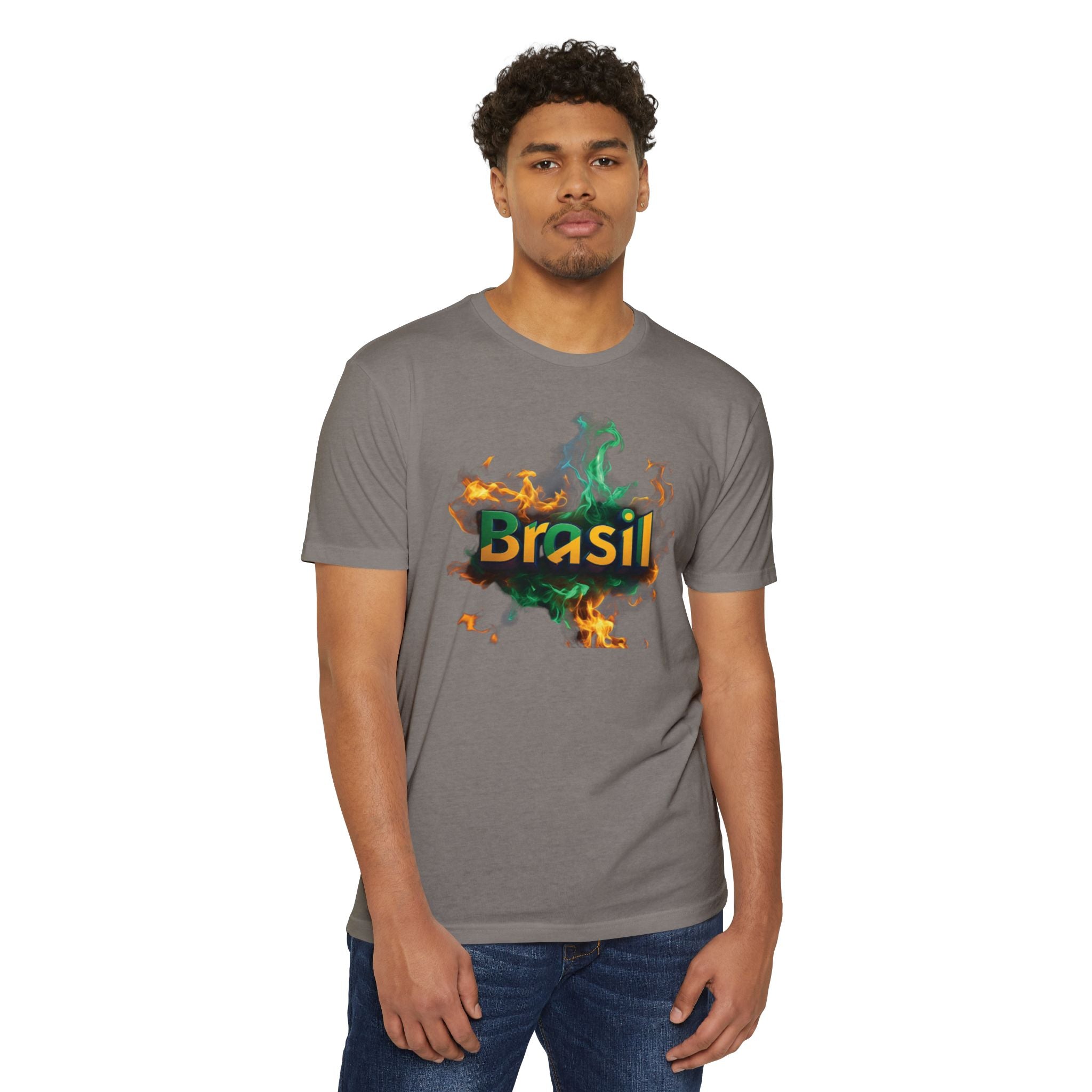 Camiseta unissex com estampa gráfica Brasil Fire - perfeita para fãs de esportes e festivais