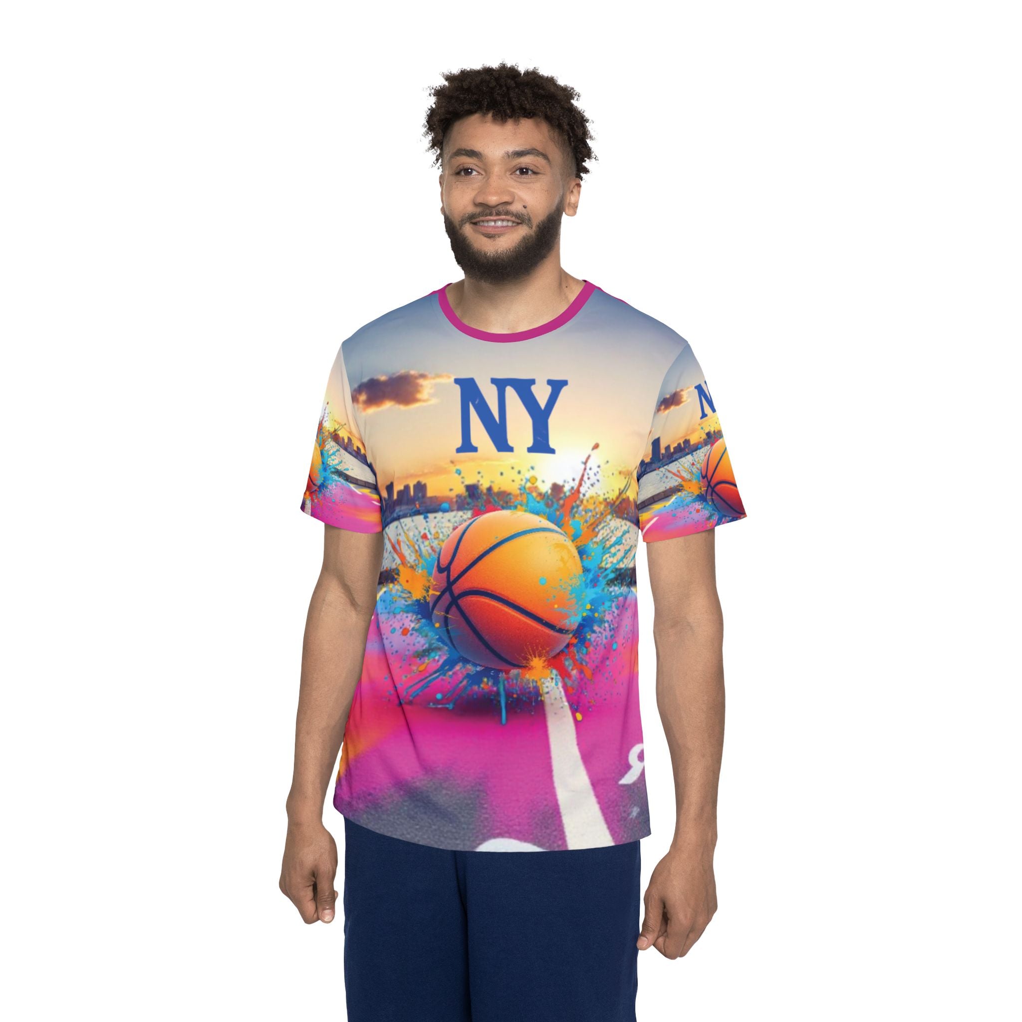 NY Basketball Jersey — Colorful Splash All-Over Print Sports Tee
